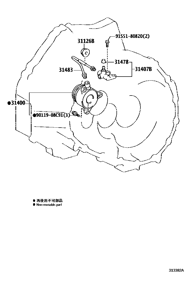 Toyota COROLLA 离合器分离缸 EPC diagram — 313382A