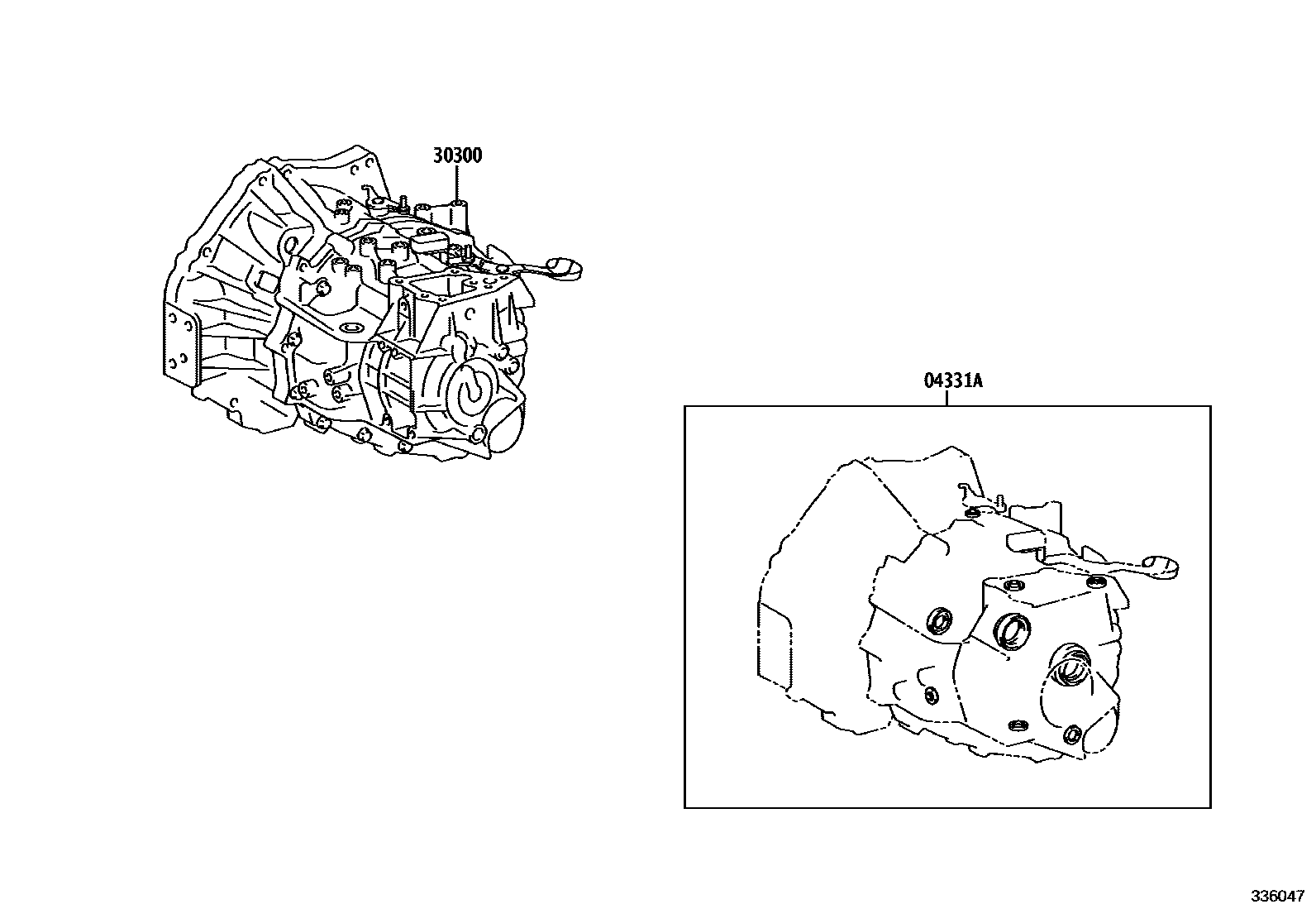 Toyota COROLLA 传动桥或变速器总成和衬垫组件(MTM) EPC diagram — 336047