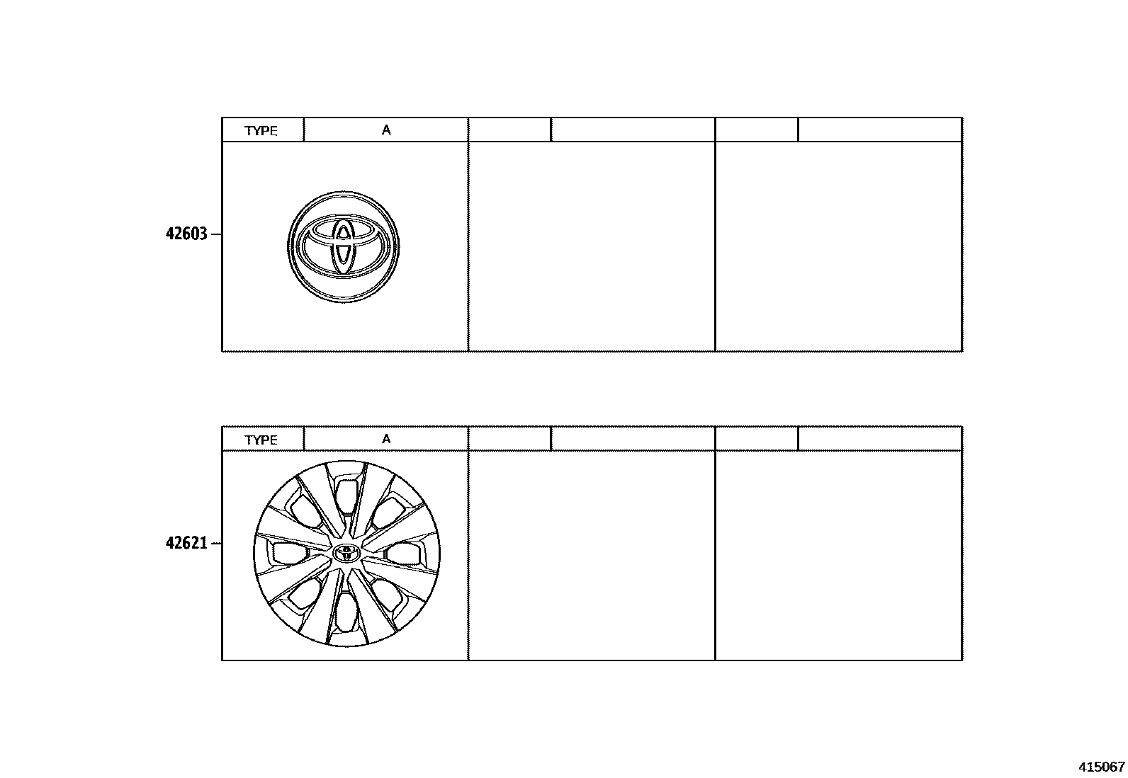 Toyota COROLLA 车轮和车轮盖 EPC diagram — 415067