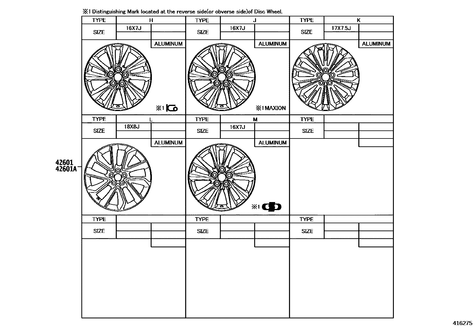 Toyota COROLLA 车轮和车轮盖 EPC diagram — 416275