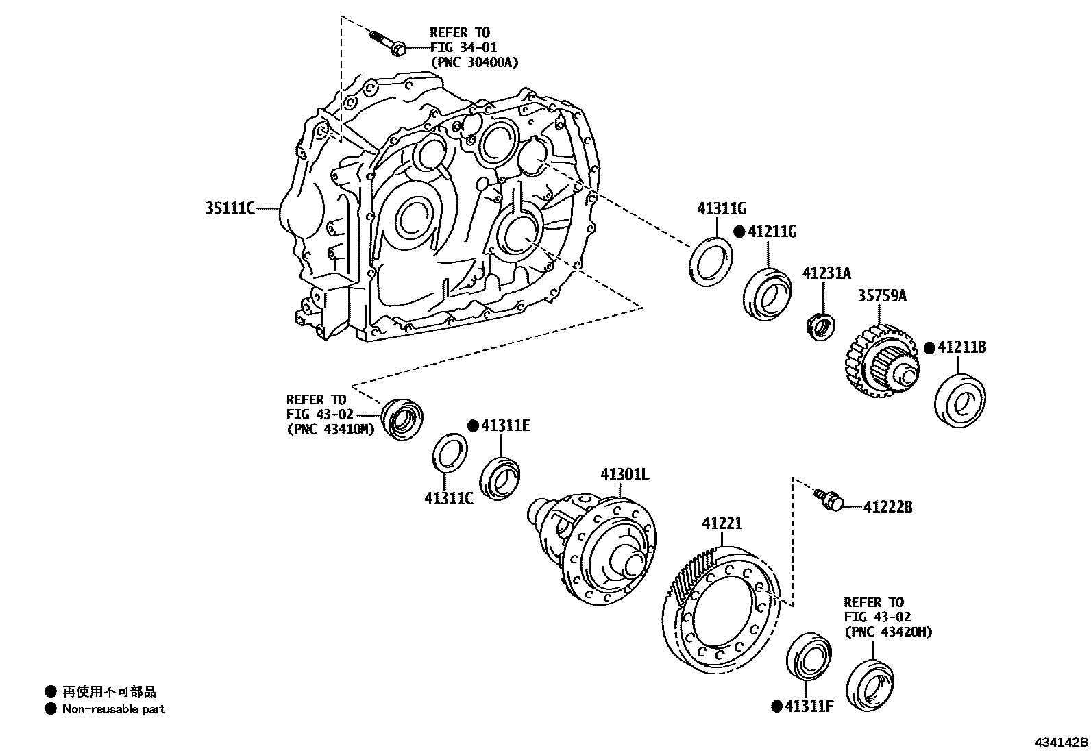 Toyota COROLLA 前桥壳和差速器 EPC diagram — 434142B