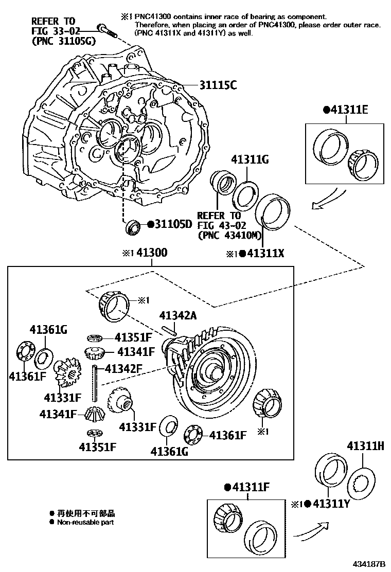 Toyota COROLLA 前桥壳和差速器 EPC diagram — 434187B