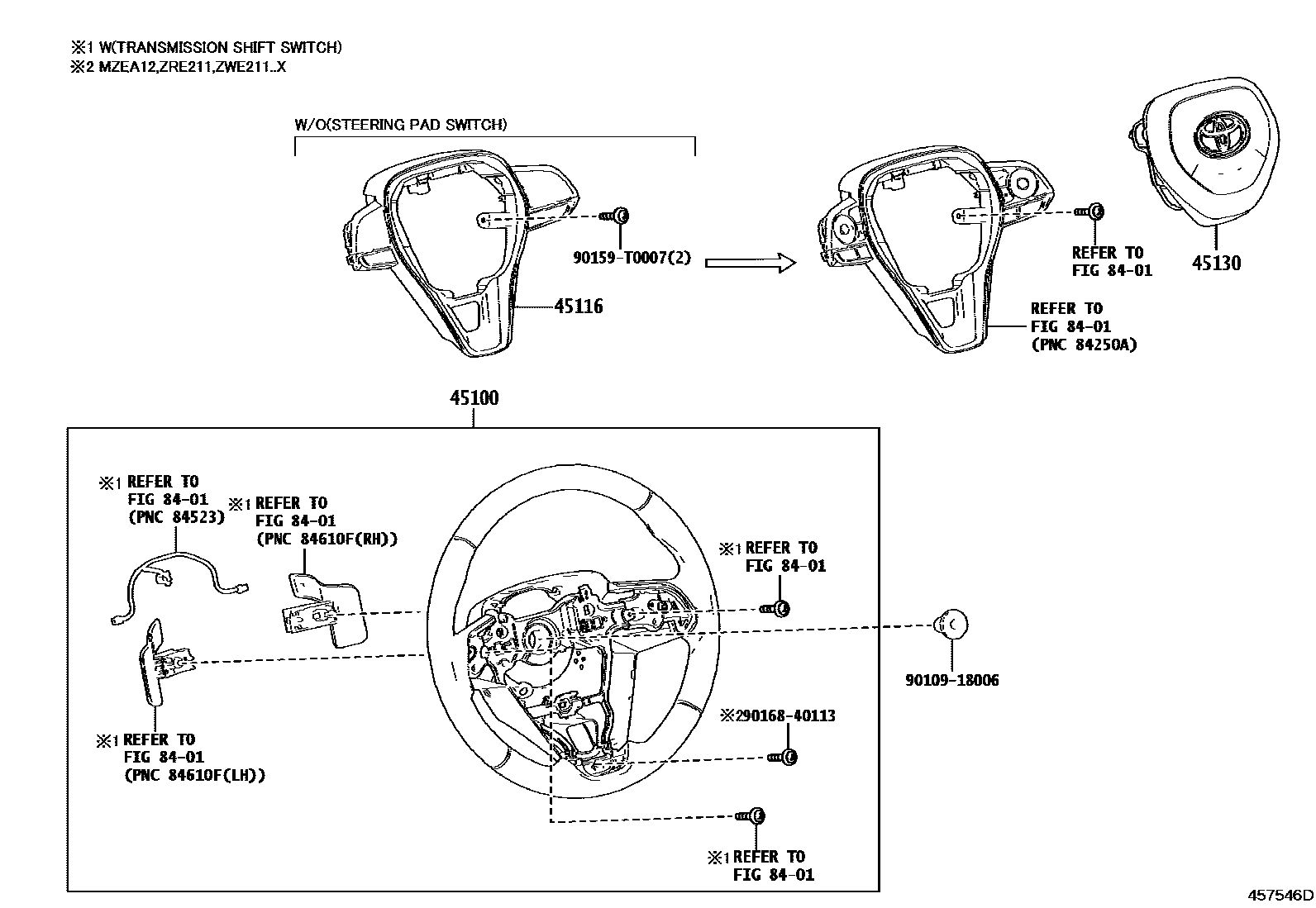 Toyota COROLLA Steering Wheel EPC diagram — 457546D
