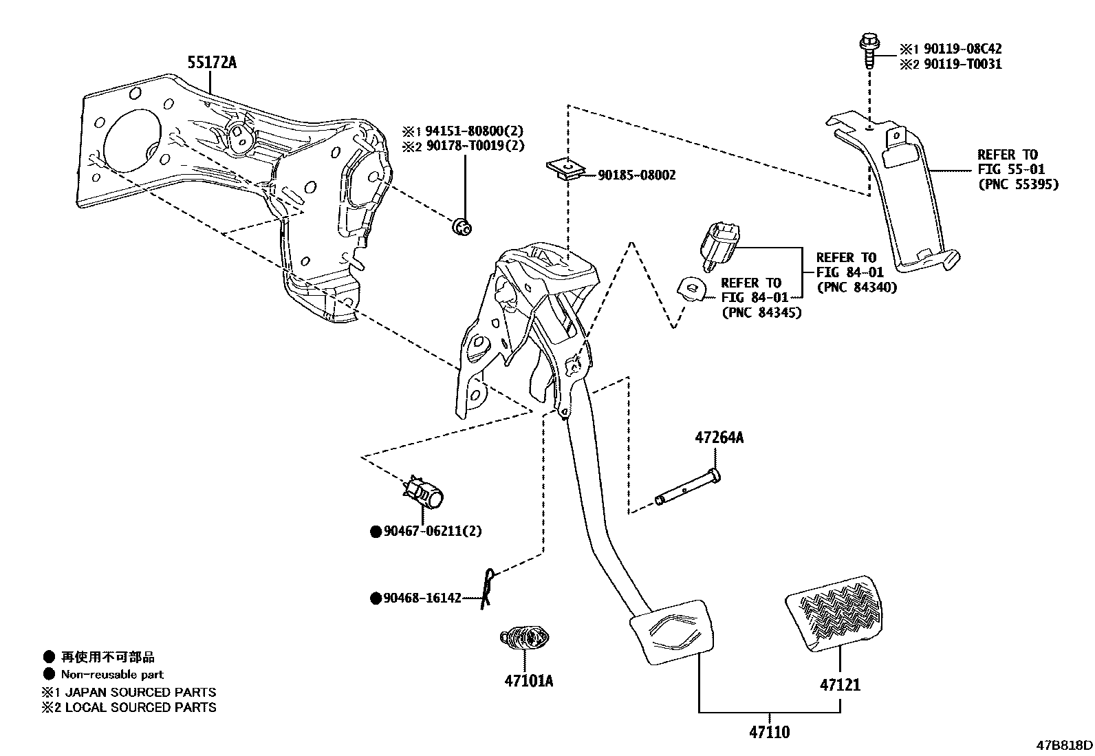 Toyota COROLLA Brake Pedal & Bracket EPC diagram — 47B818D
