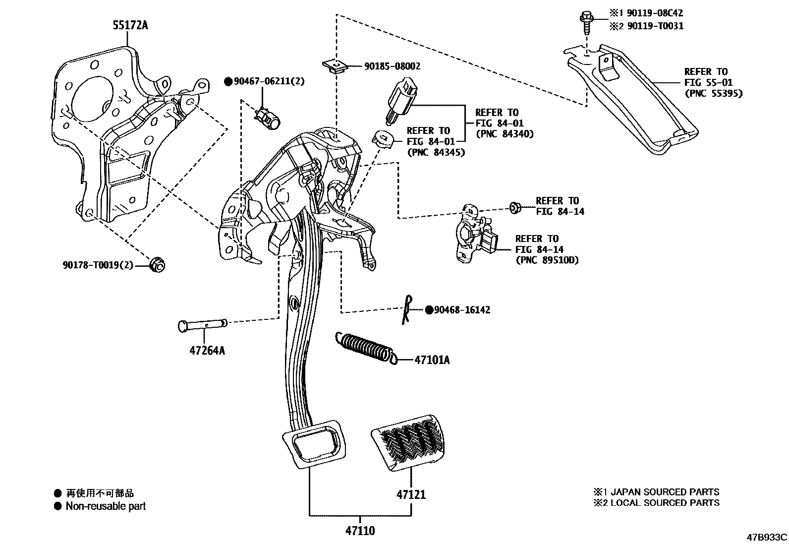Toyota COROLLA Brake Pedal & Bracket EPC diagram — 47B933C