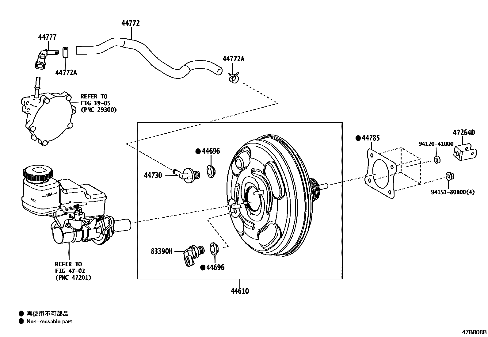 Toyota COROLLA 制动助力器和真空管 EPC diagram — 47B808B