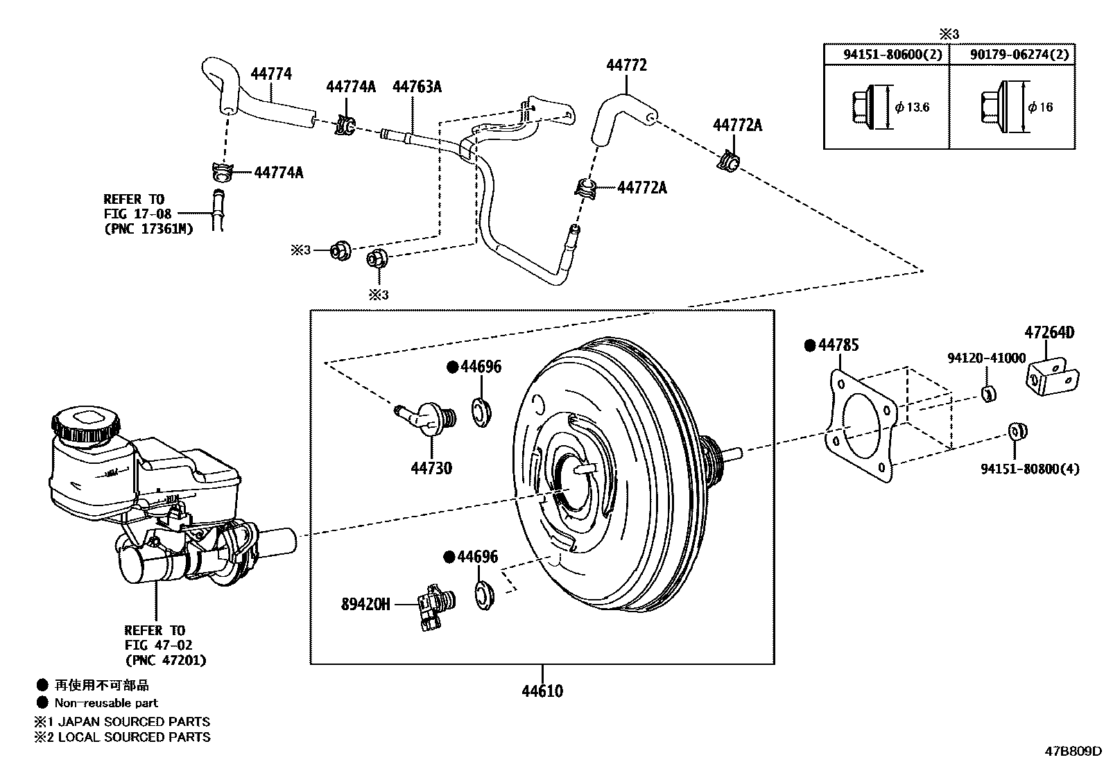 Toyota COROLLA 制动助力器和真空管 EPC diagram — 47B809D