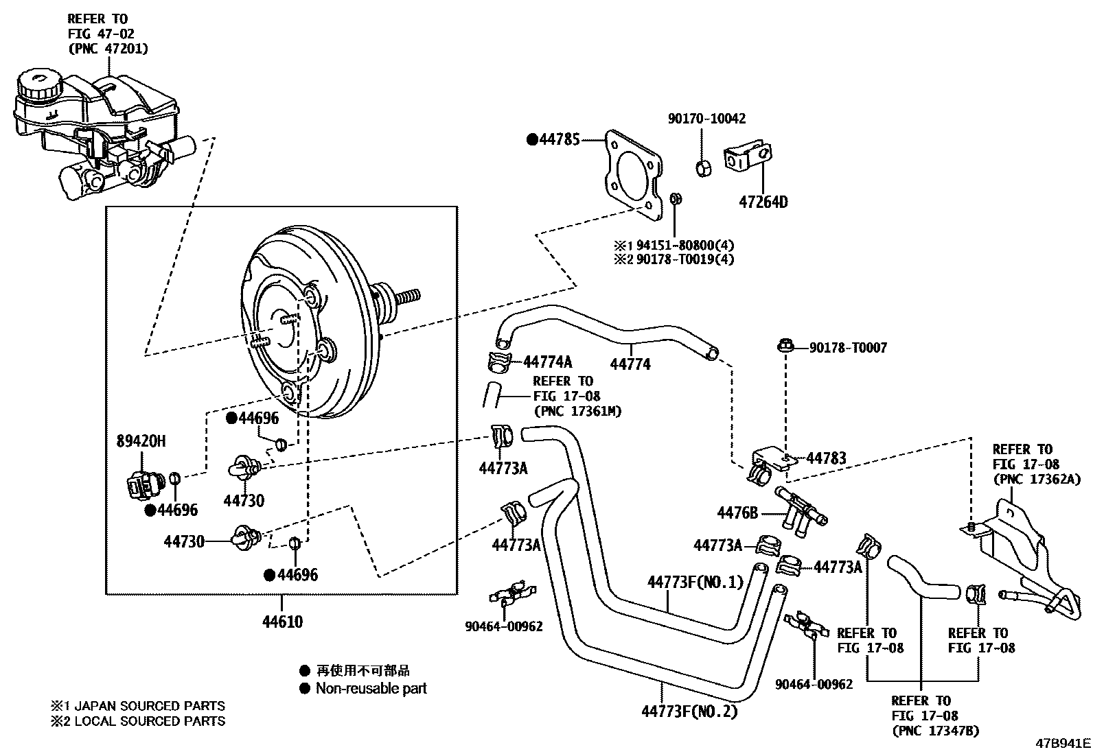 Toyota COROLLA 制动助力器和真空管 EPC diagram — 47B941E