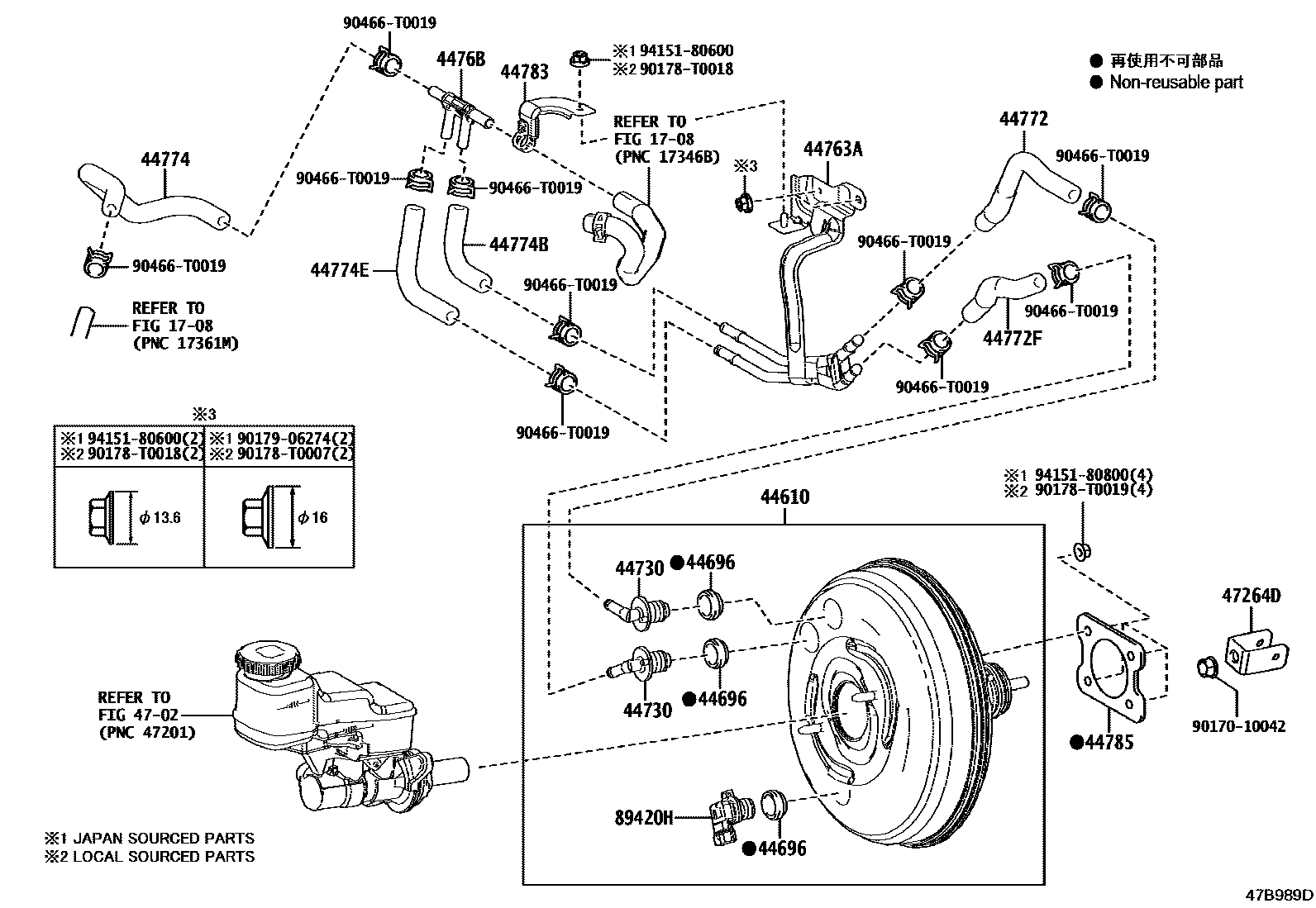 Toyota COROLLA 制动助力器和真空管 EPC diagram — 47B989D