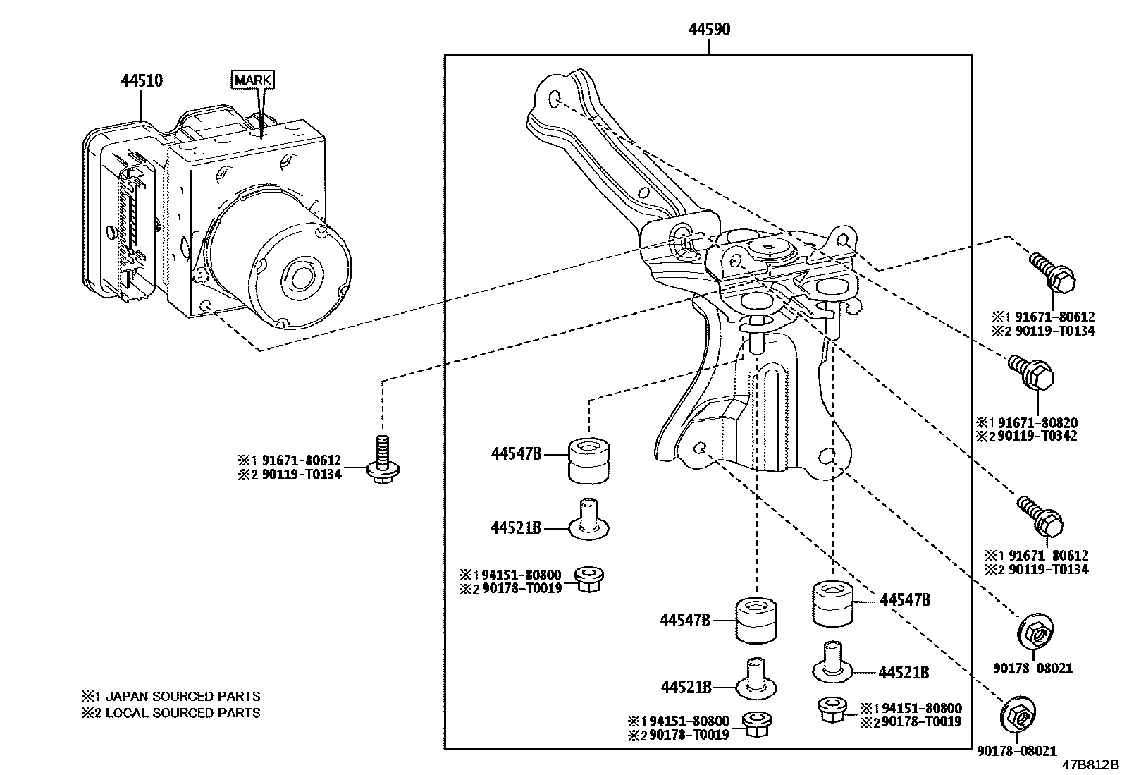 Toyota COROLLA 制动配管和卡箍 EPC diagram — 47B812B