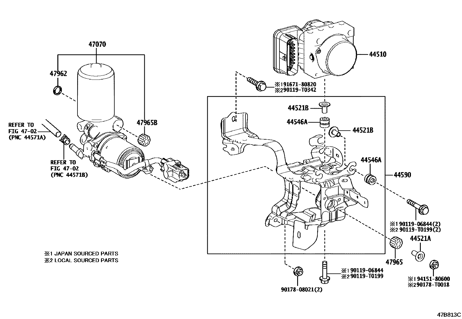 Toyota COROLLA 制动配管和卡箍 EPC diagram — 47B813C