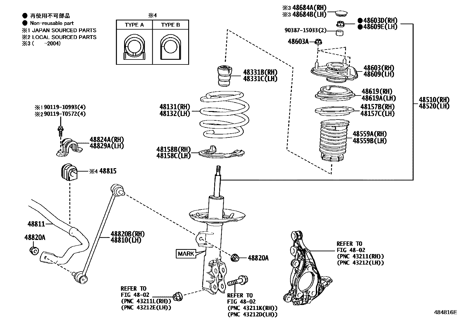 Toyota COROLLA Front Spring & Shock Absorber EPC diagram — 484816E