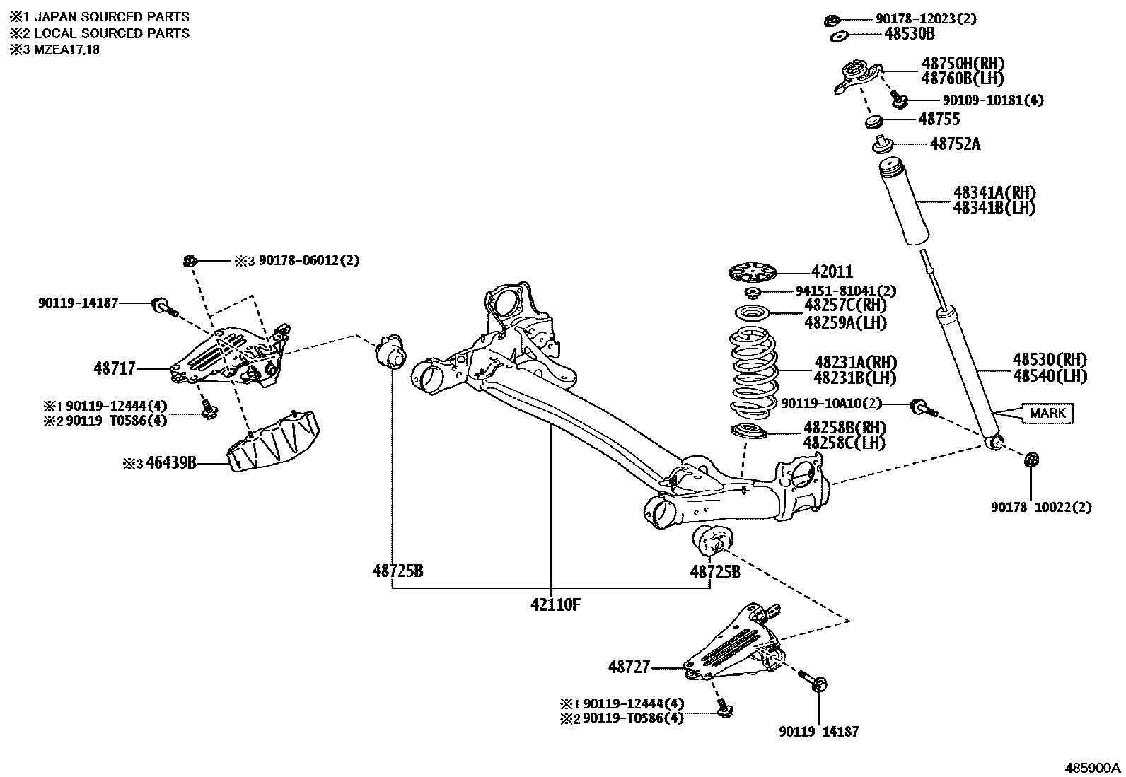 Toyota COROLLA Rear Spring & Shock Absorber EPC diagram — 485900A
