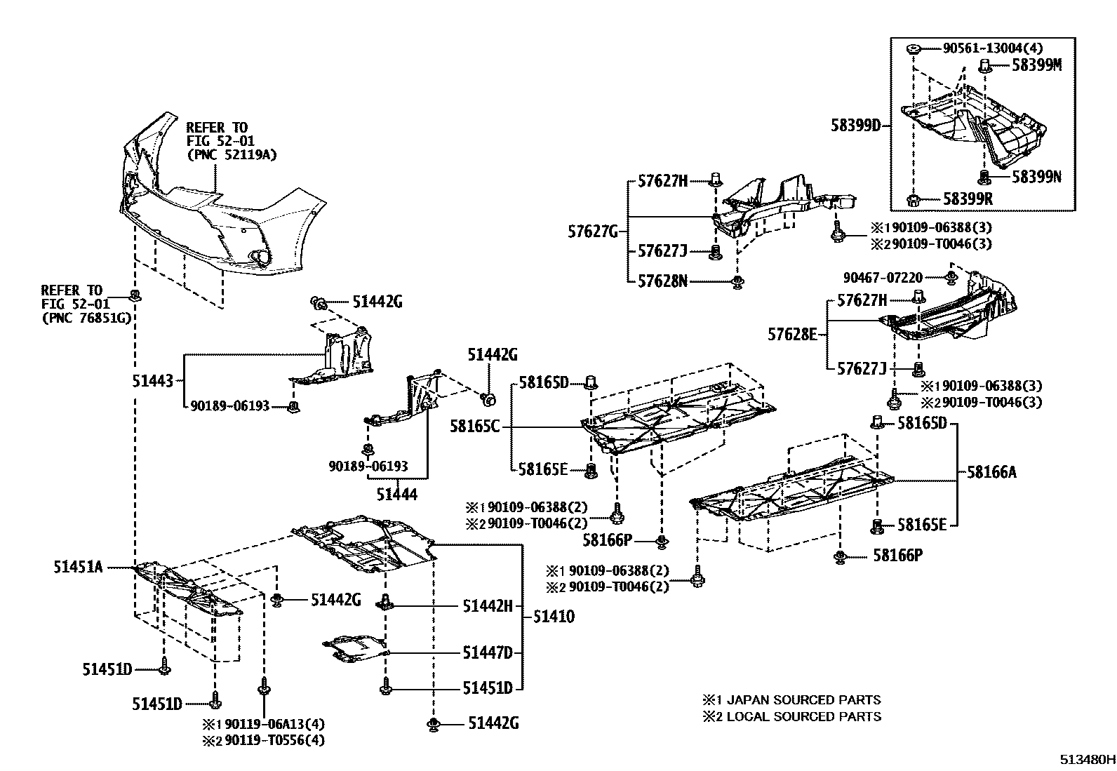 Toyota COROLLA 悬架横梁和发动机底罩 EPC diagram — 513480H