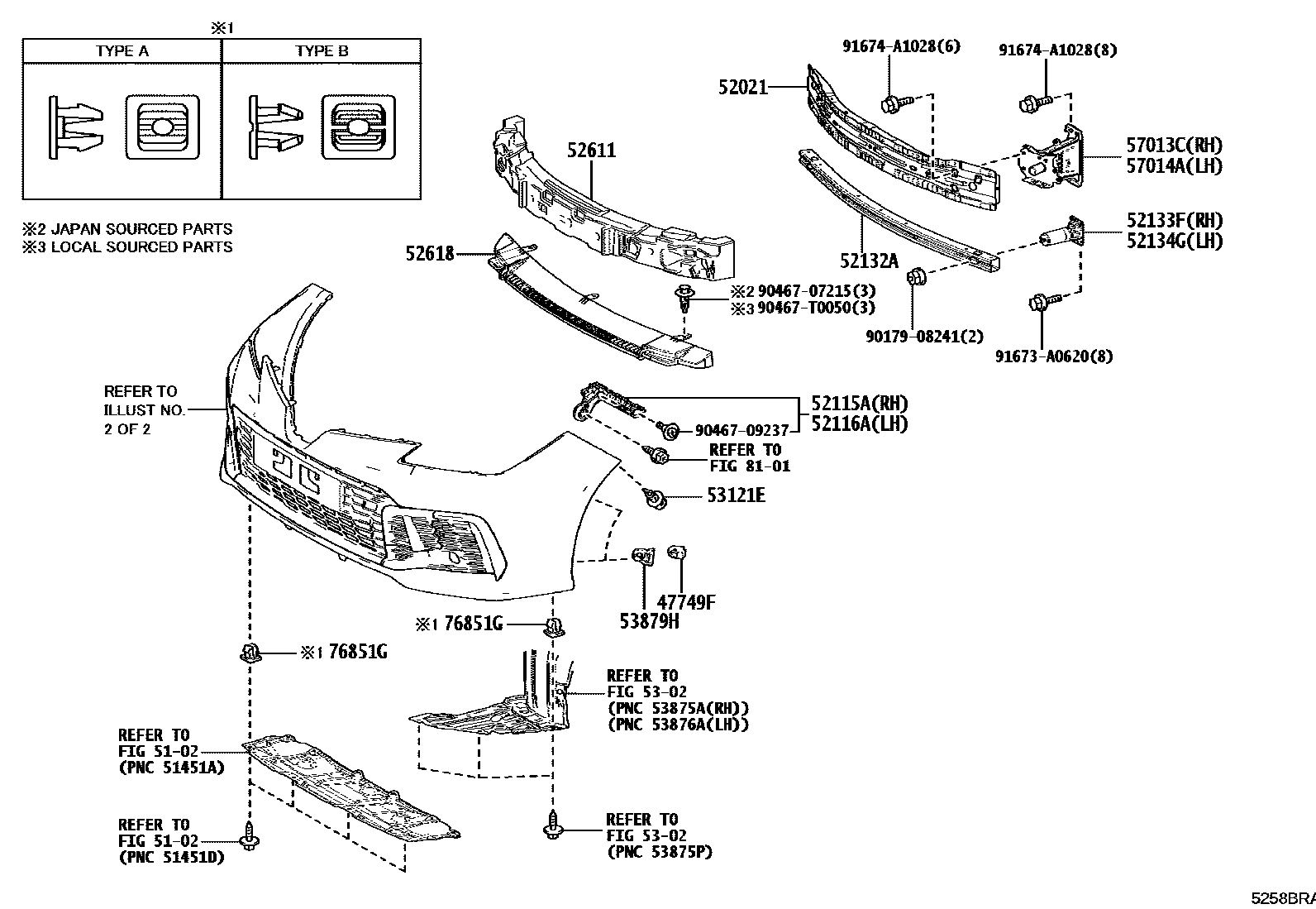 Toyota COROLLA 前保险杠及附件 EPC diagram — 5258BRA