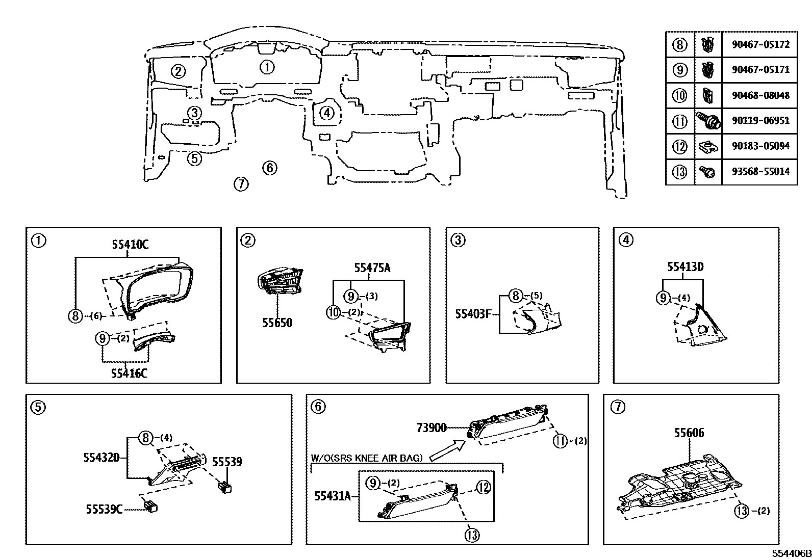 Toyota COROLLA 仪表板和手套箱 EPC diagram — 554406B
