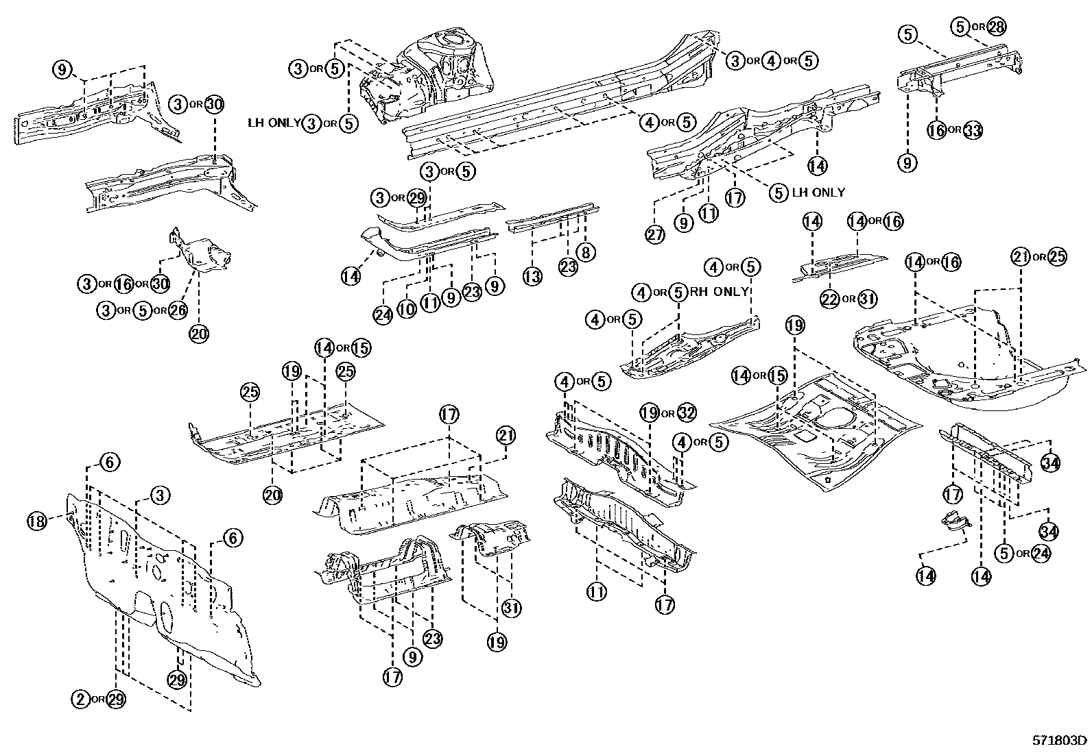 Toyota COROLLA hole plug EPC diagram — 571803D