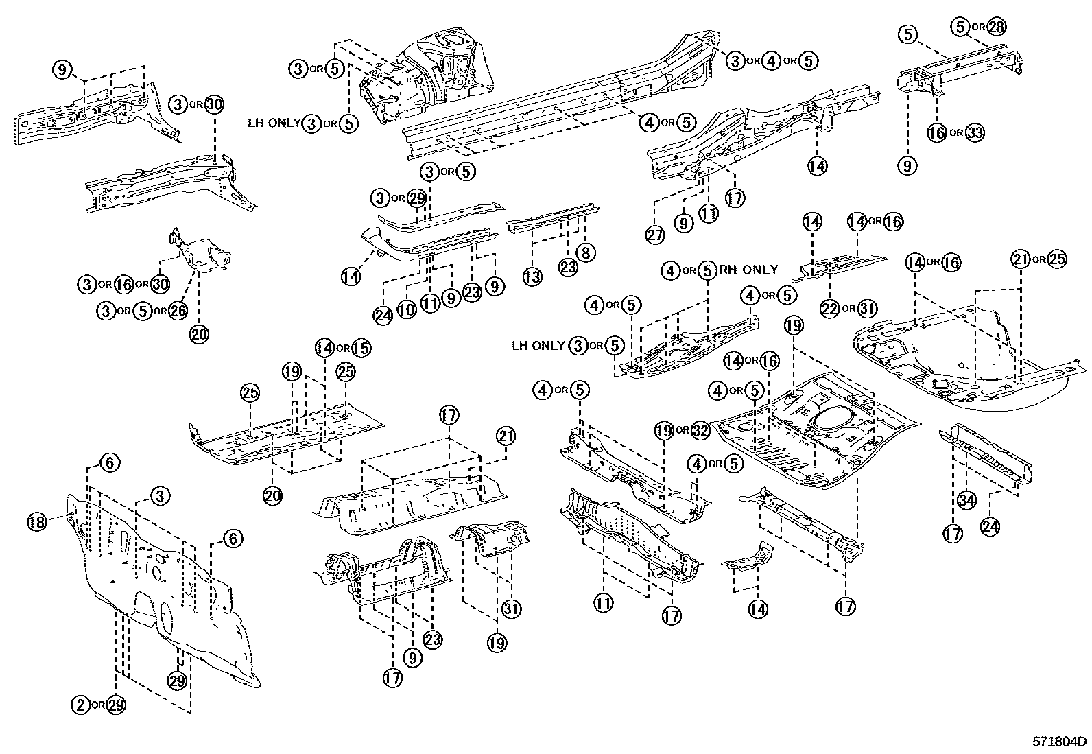 Toyota COROLLA hole plug EPC diagram — 571804D