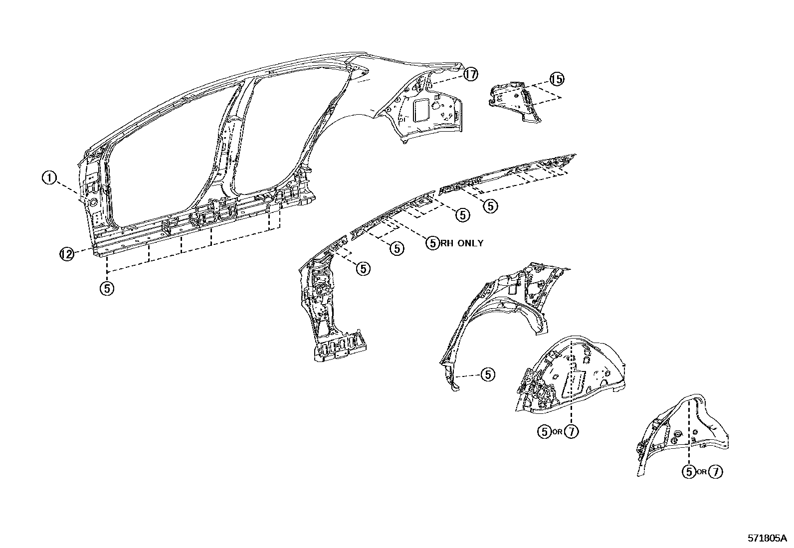 Toyota COROLLA hole plug EPC diagram — 571805A