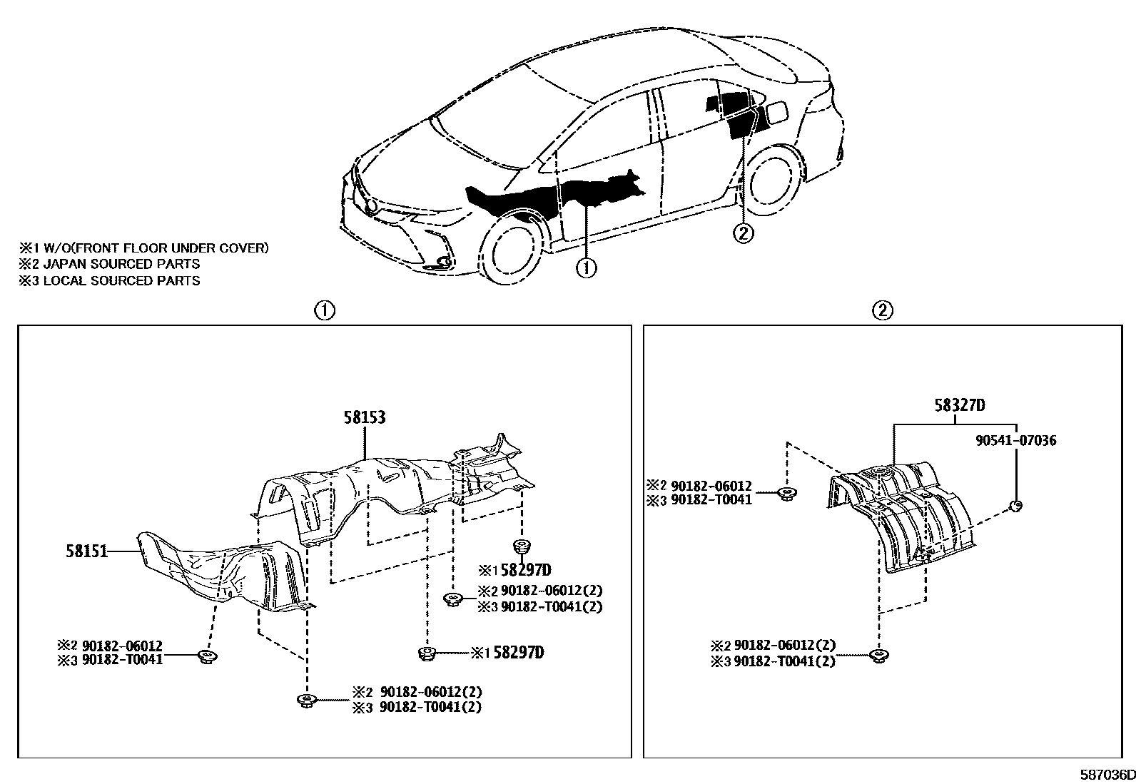 Toyota COROLLA 地板隔热垫 EPC diagram — 587036D