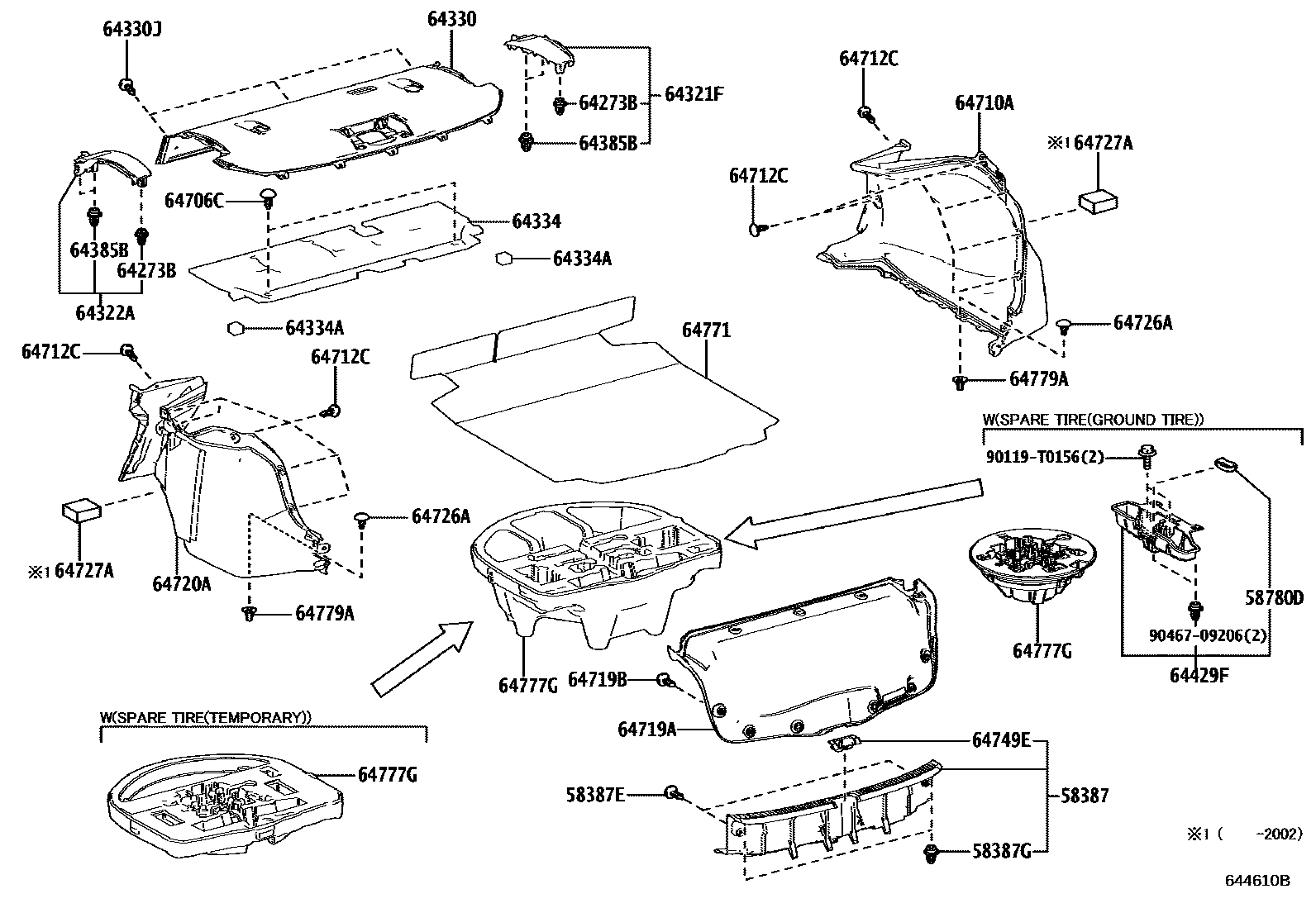 Toyota COROLLA 杂物箱板和行李箱垫 EPC diagram — 644610B