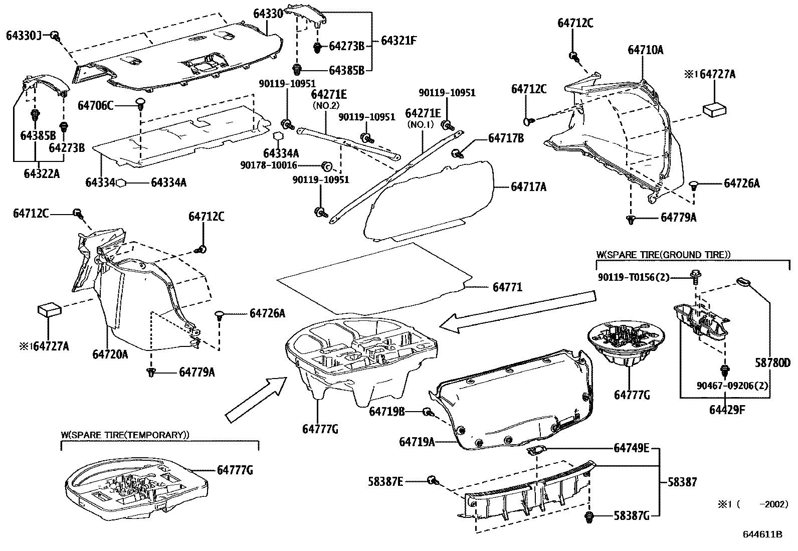 Toyota COROLLA 杂物箱板和行李箱垫 EPC diagram — 644611B