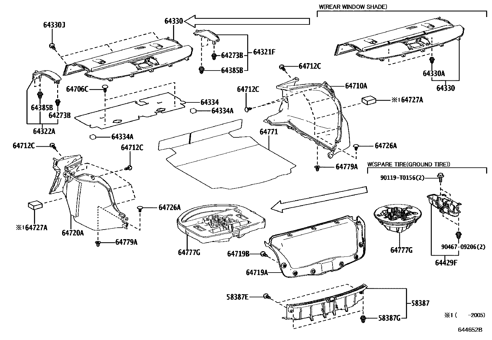 Toyota COROLLA 杂物箱板和行李箱垫 EPC diagram — 644652B