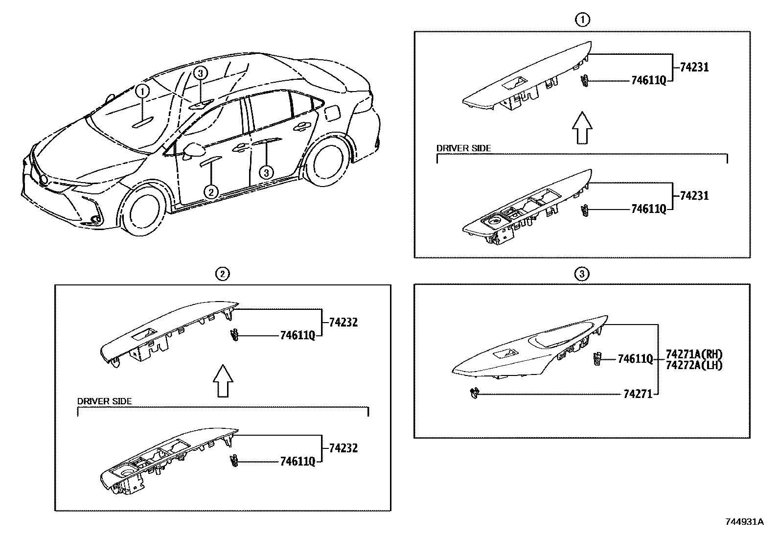 Toyota COROLLA 扶手和遮阳板 EPC diagram — 744931A