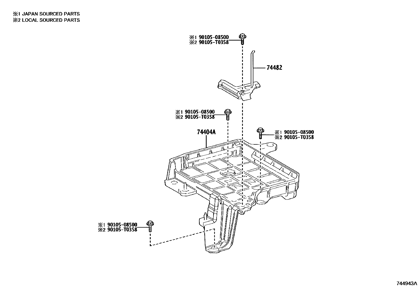 Toyota COROLLA battery holder EPC diagram — 744943A