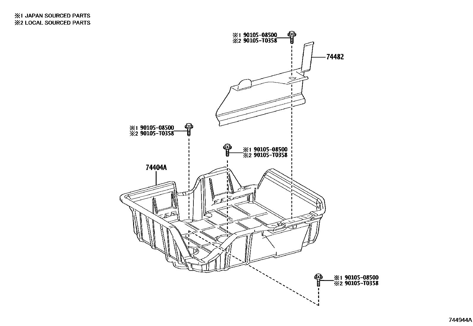Toyota COROLLA battery holder EPC diagram — 744944A