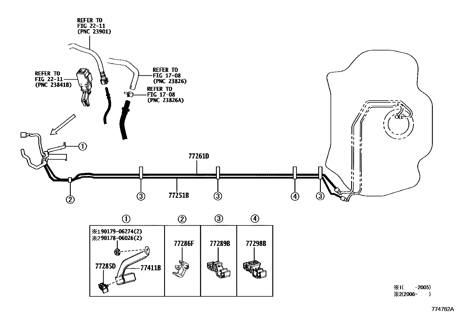 Toyota COROLLA 燃油箱和燃油管 EPC diagram — 774782A