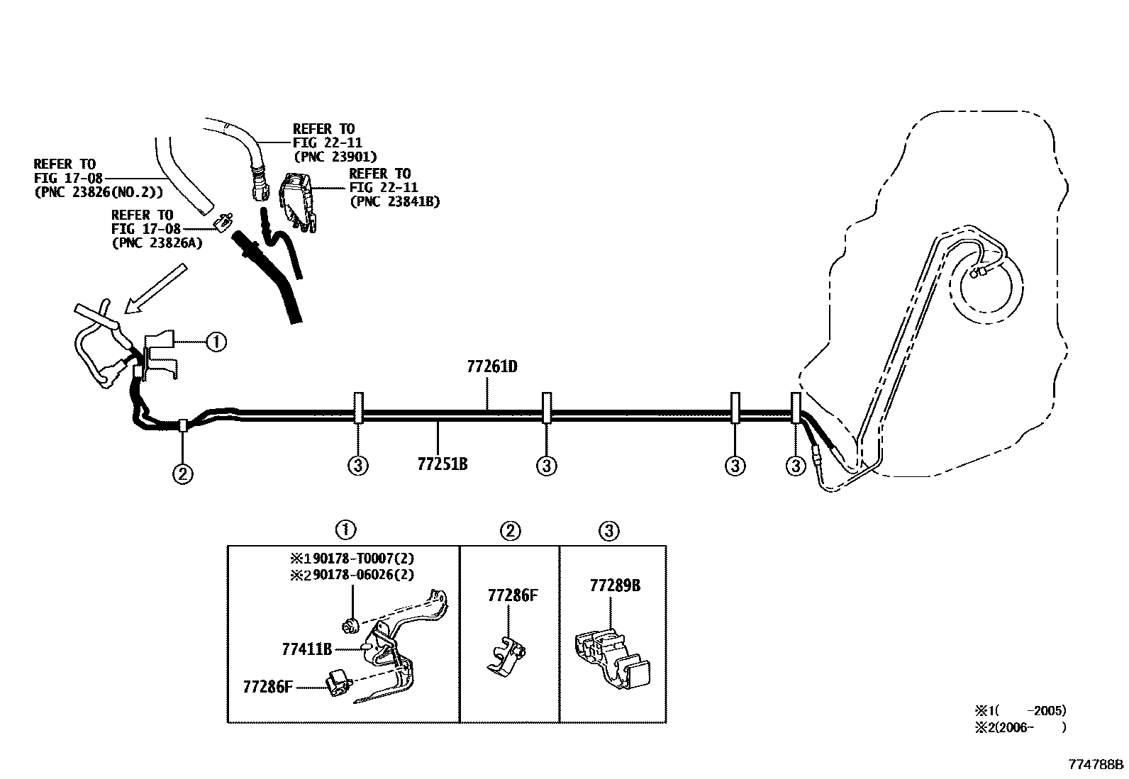 Toyota COROLLA 燃油箱和燃油管 EPC diagram — 774788B