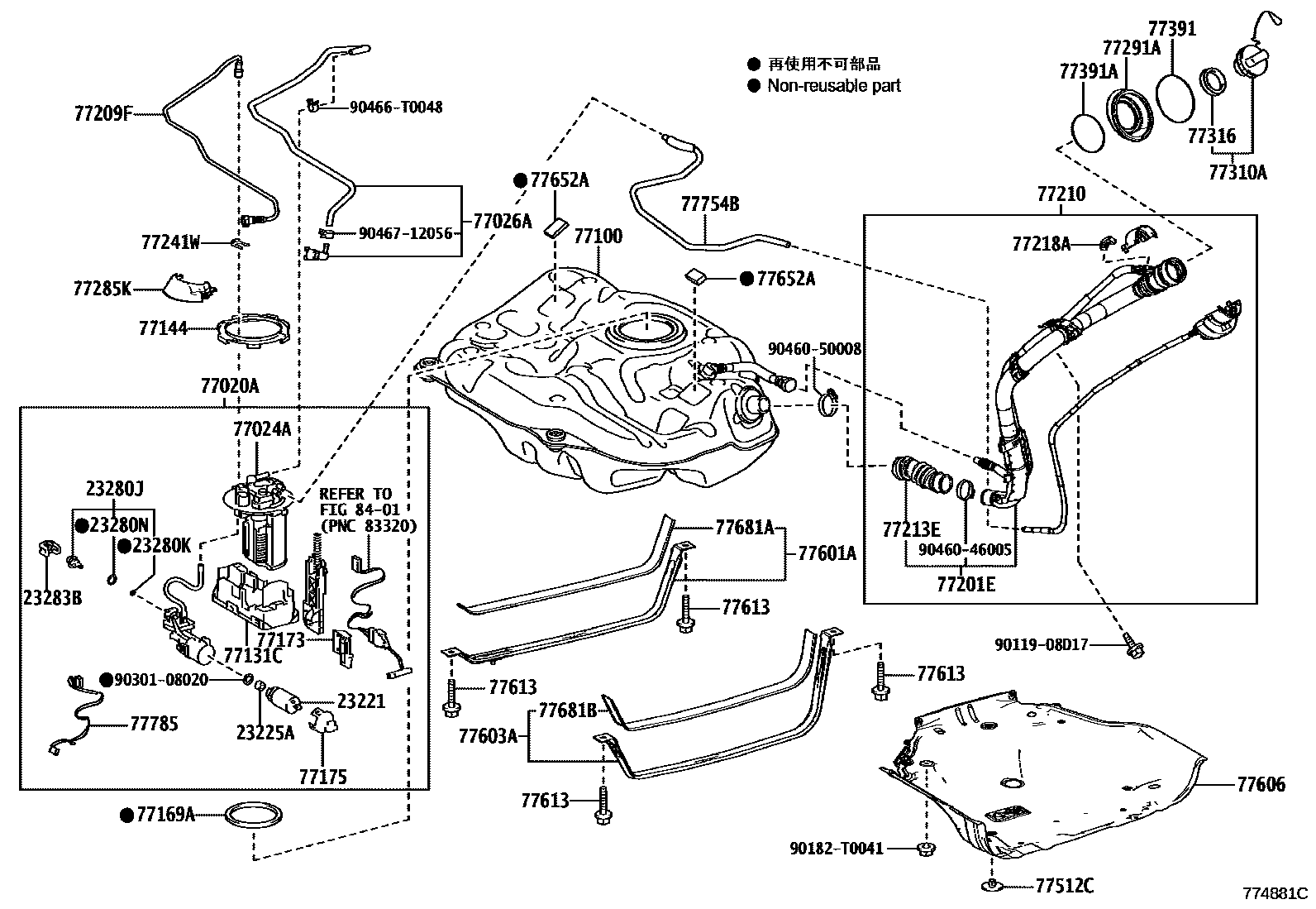 Toyota COROLLA 燃油箱和燃油管 EPC diagram — 774881C