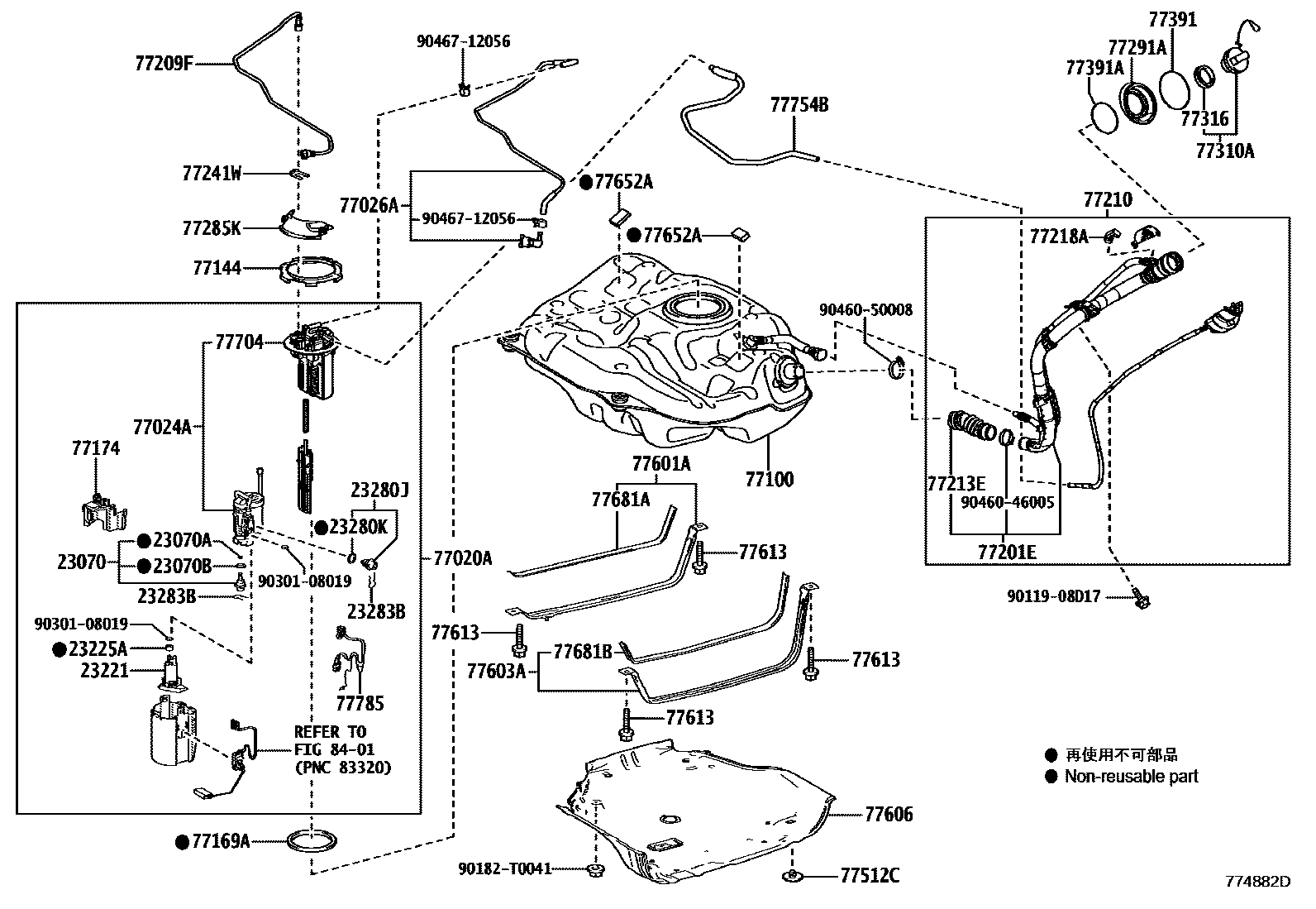 Toyota COROLLA 燃油箱和燃油管 EPC diagram — 774882D