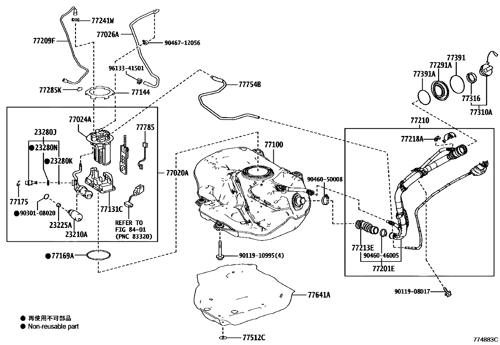 Toyota COROLLA 燃油箱和燃油管 EPC diagram — 774883C