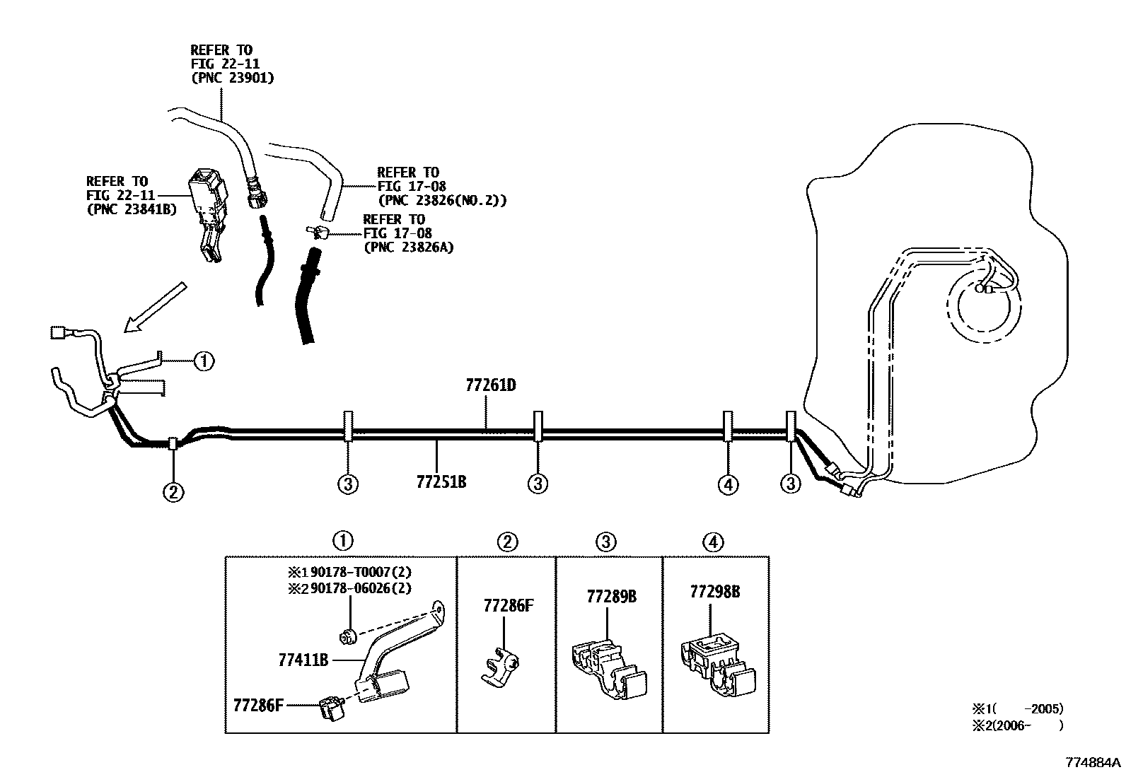 Toyota COROLLA 燃油箱和燃油管 EPC diagram — 774884A