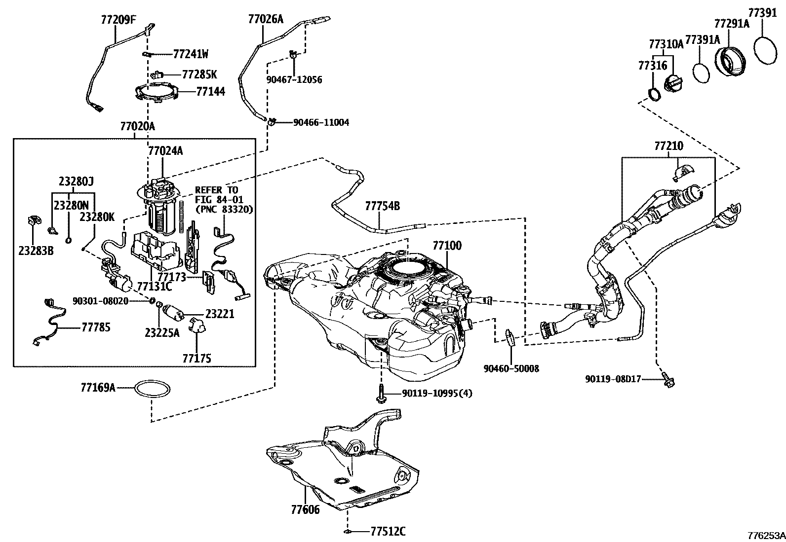 Toyota COROLLA 燃油箱和燃油管 EPC diagram — 776253A