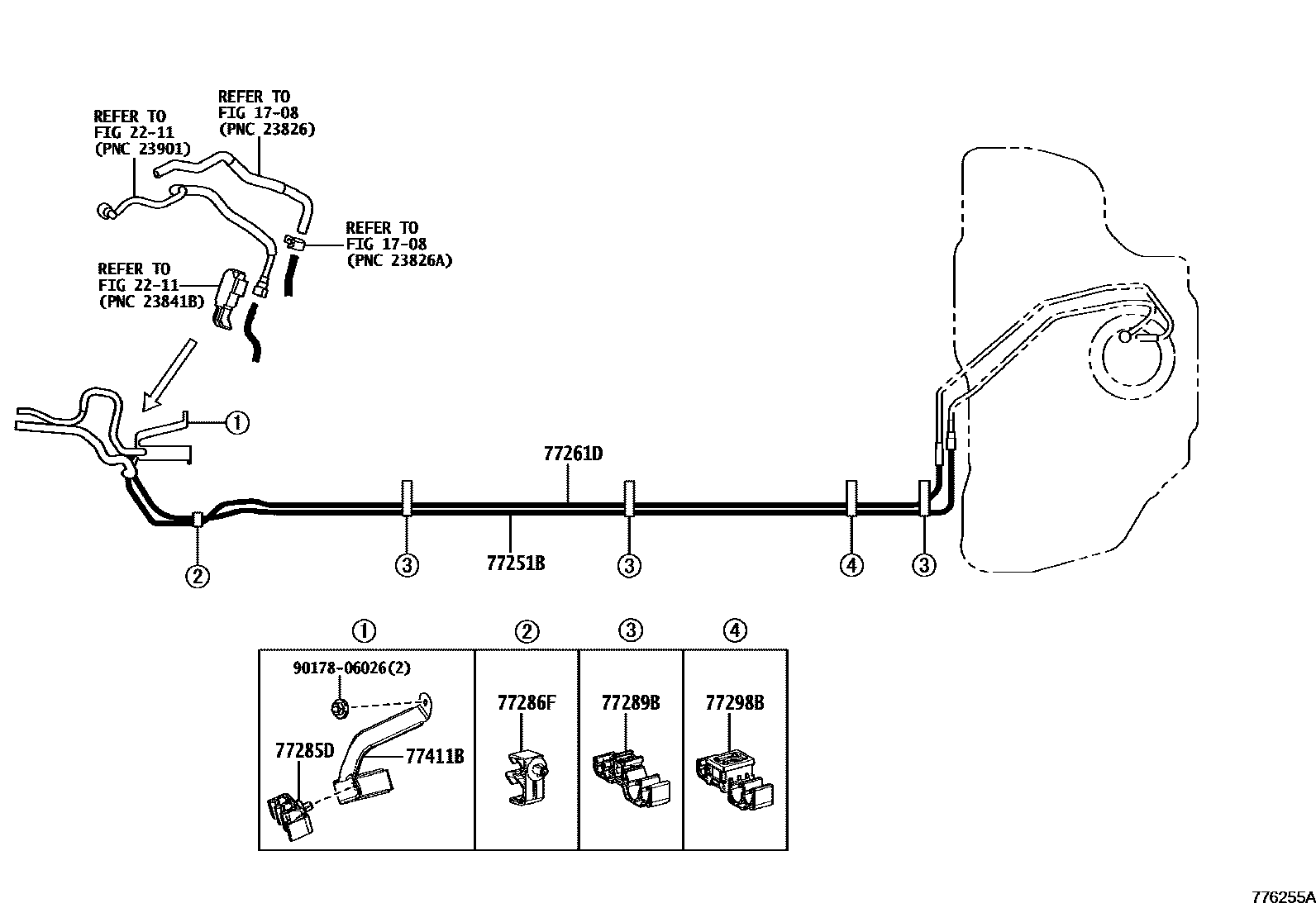 Toyota COROLLA 燃油箱和燃油管 EPC diagram — 776255A