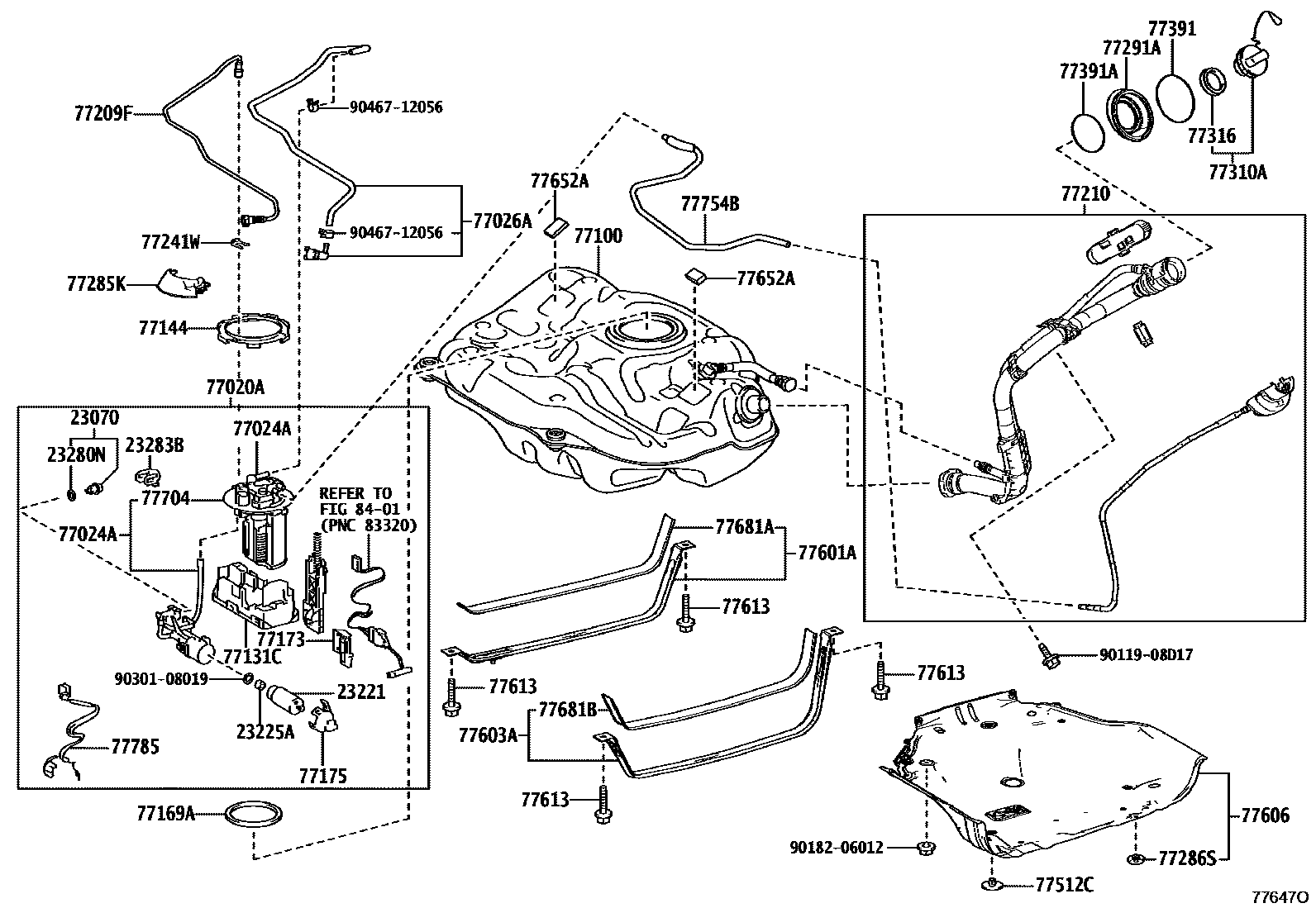 Toyota COROLLA 燃油箱和燃油管 EPC diagram — 77647O