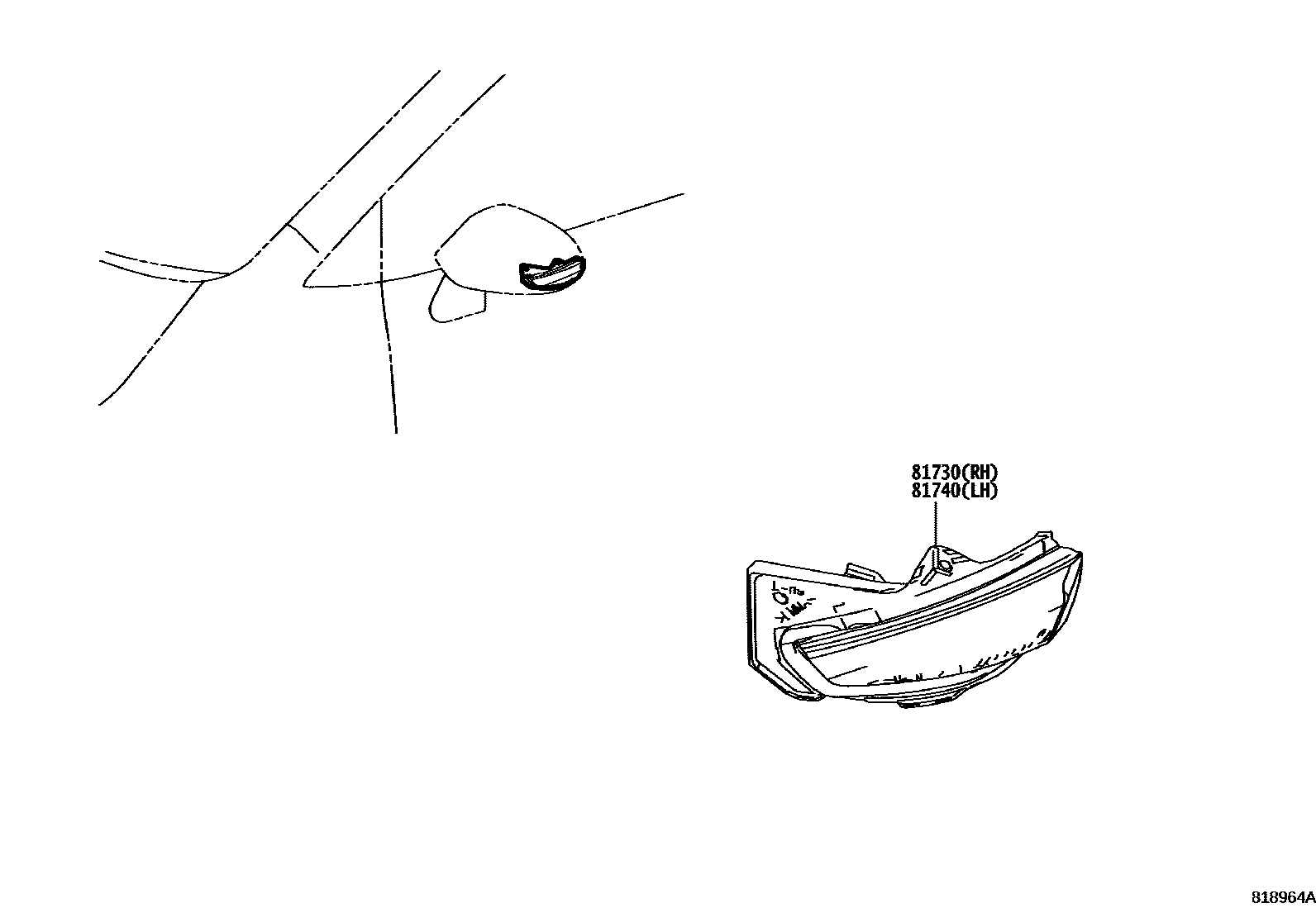 Toyota COROLLA Side Turn Signal & Outer Mirror Lamp EPC diagram — 818964A