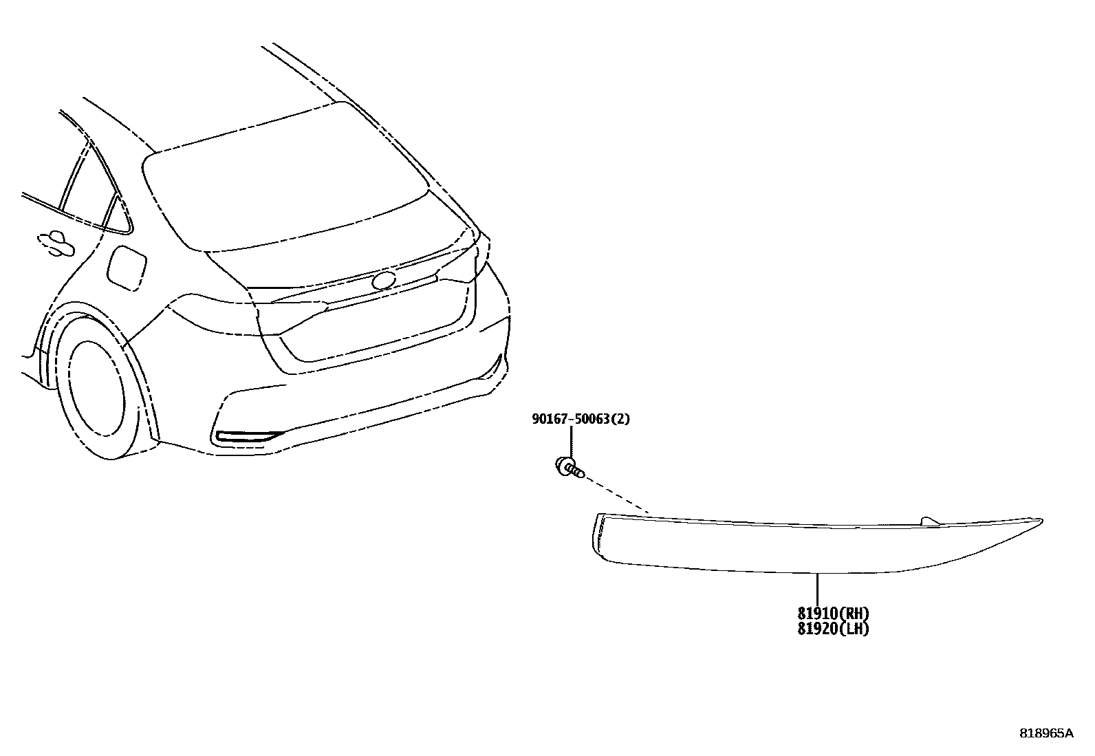 Toyota COROLLA reflector EPC diagram — 818965A