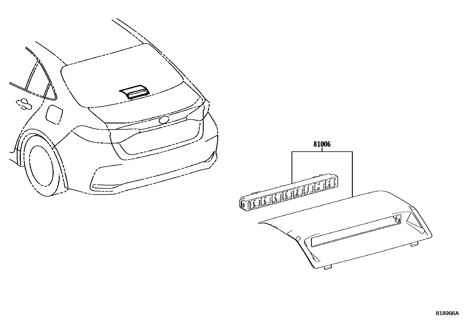 Toyota COROLLA 高位刹车灯 EPC diagram — 818966A