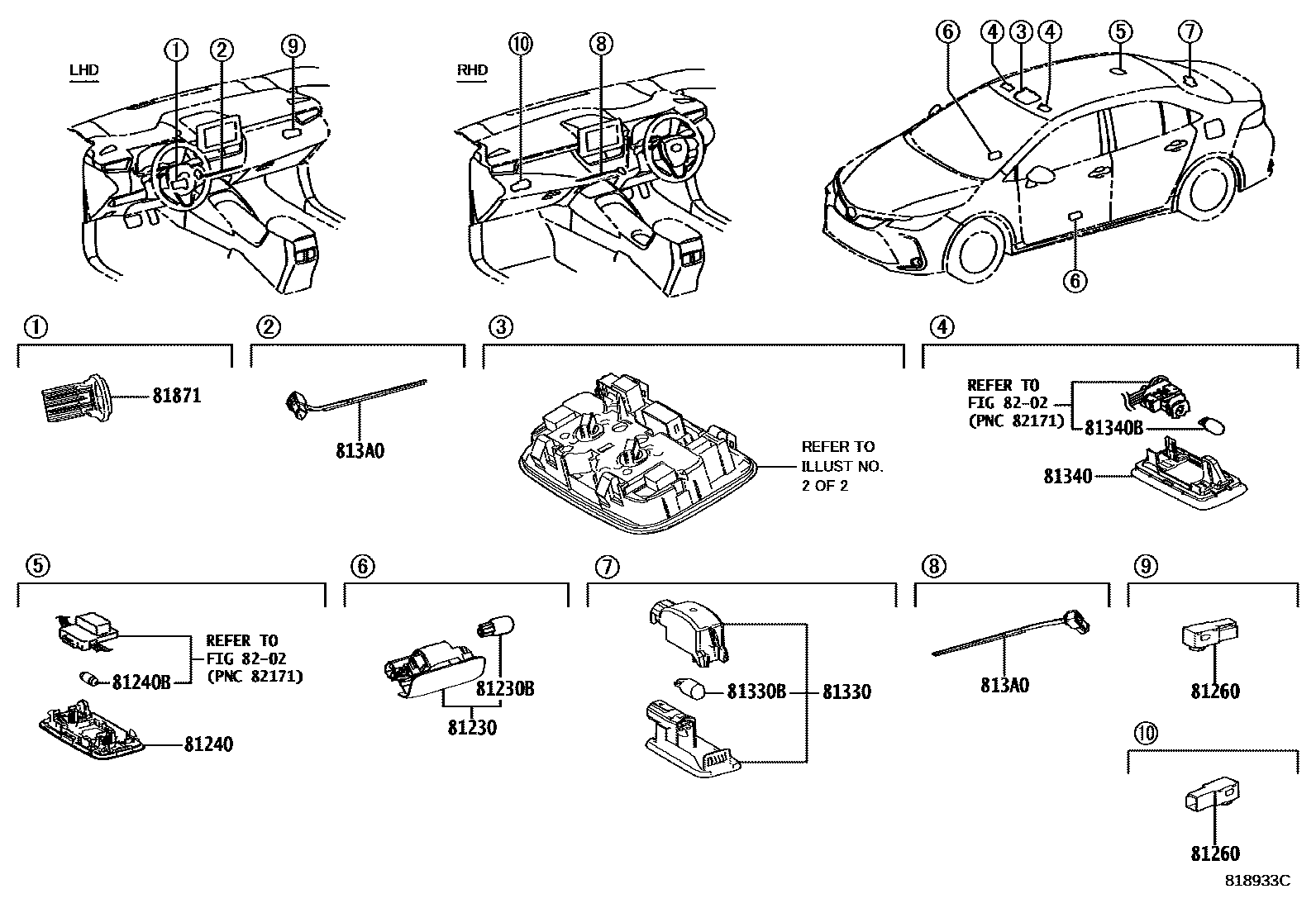 Toyota COROLLA 车内灯 EPC diagram — 818933C