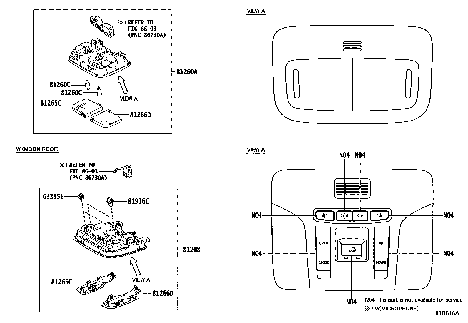 Toyota COROLLA 车内灯 EPC diagram — 81B616A