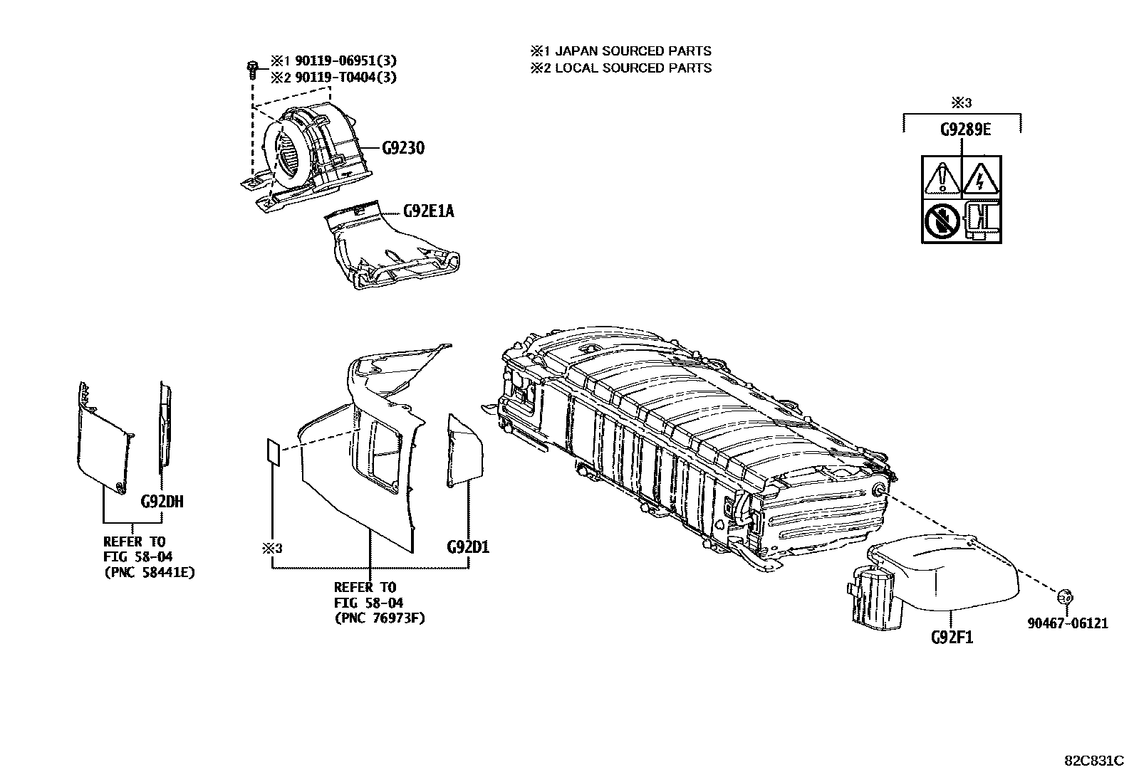 Toyota COROLLA 蓄电池和蓄电池电缆 EPC diagram — 82C831C