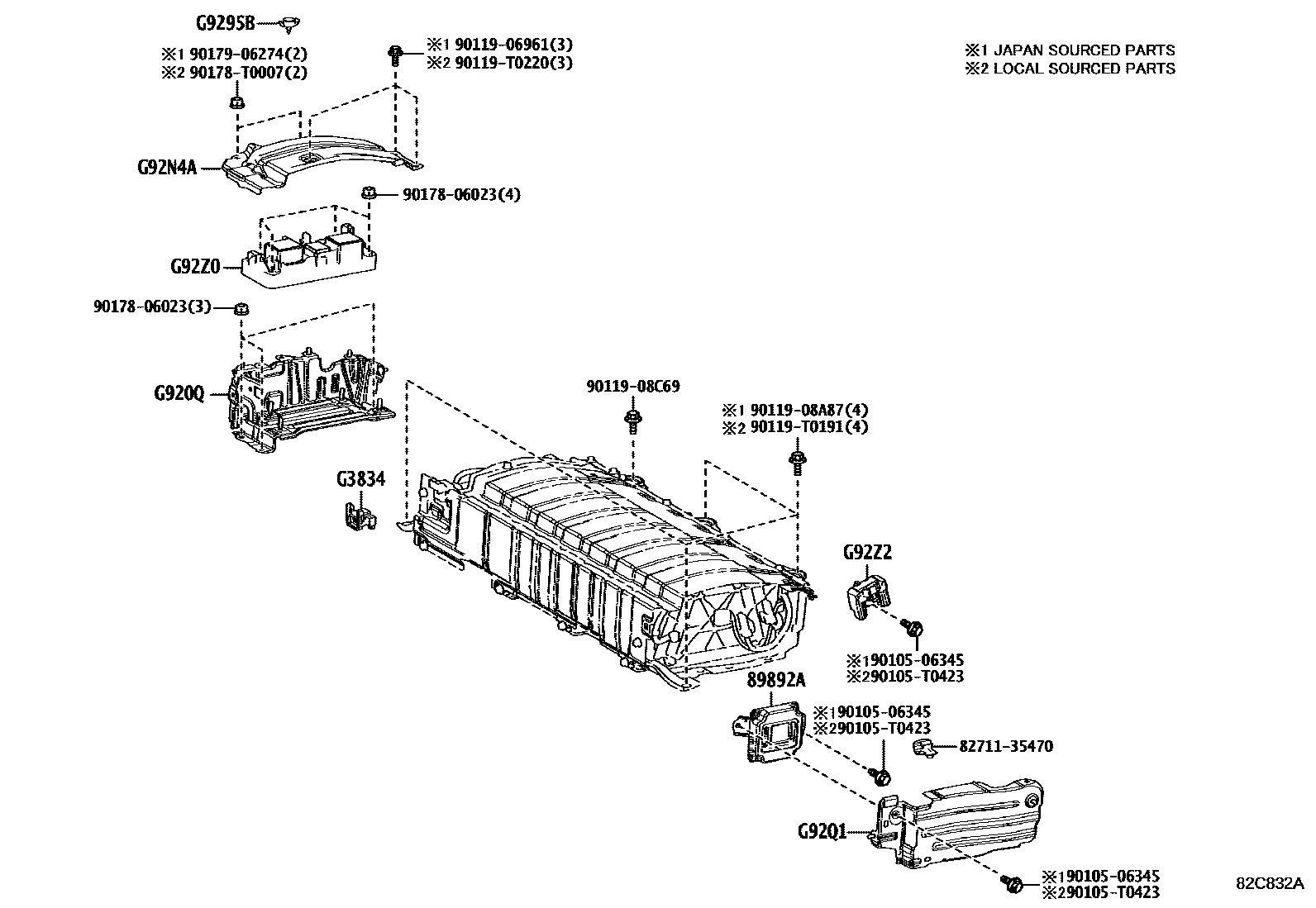 Toyota COROLLA 蓄电池和蓄电池电缆 EPC diagram — 82C832A