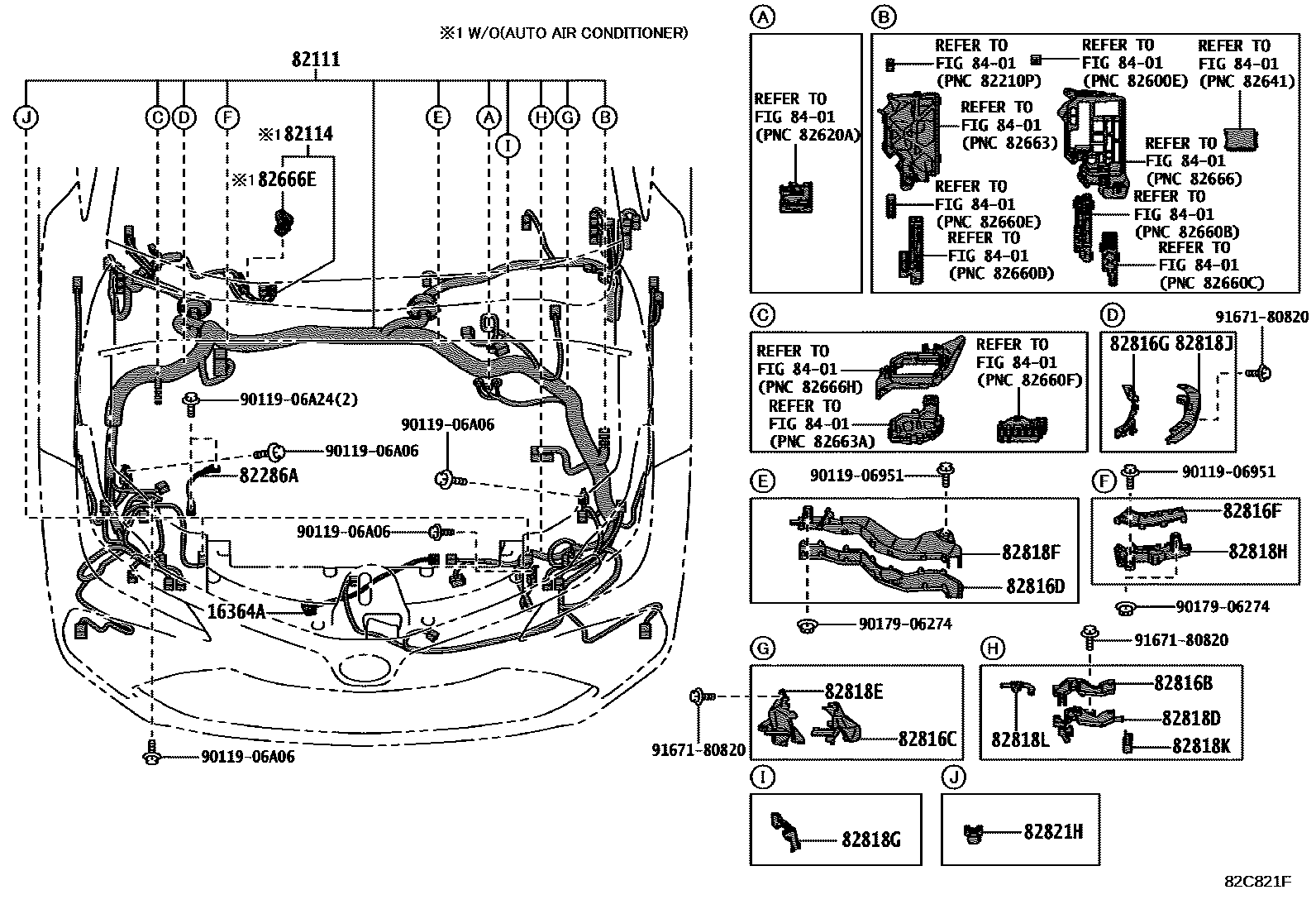 Toyota COROLLA 线束和卡夹 EPC diagram — 82C821F