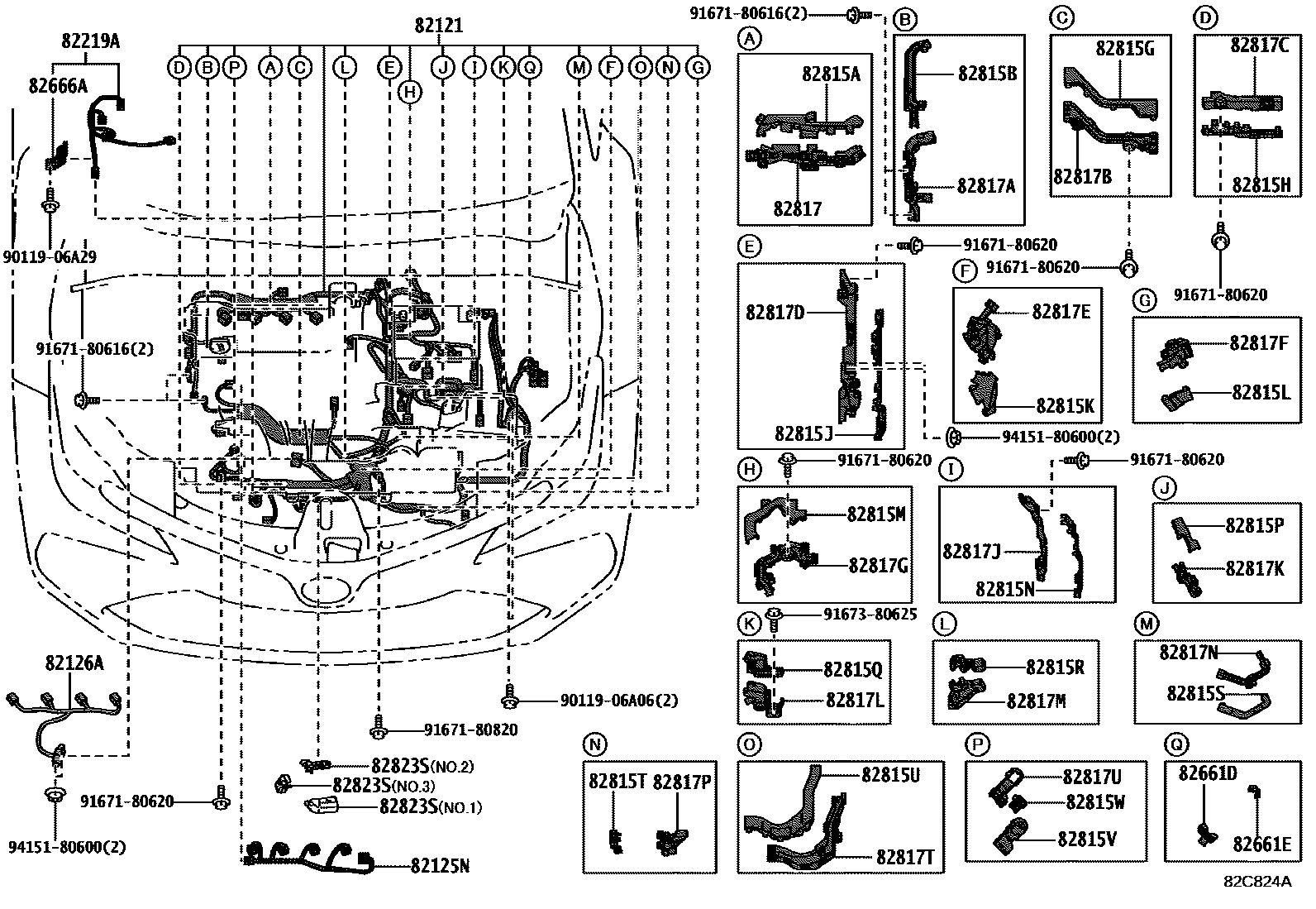Toyota COROLLA 线束和卡夹 EPC diagram — 82C824A