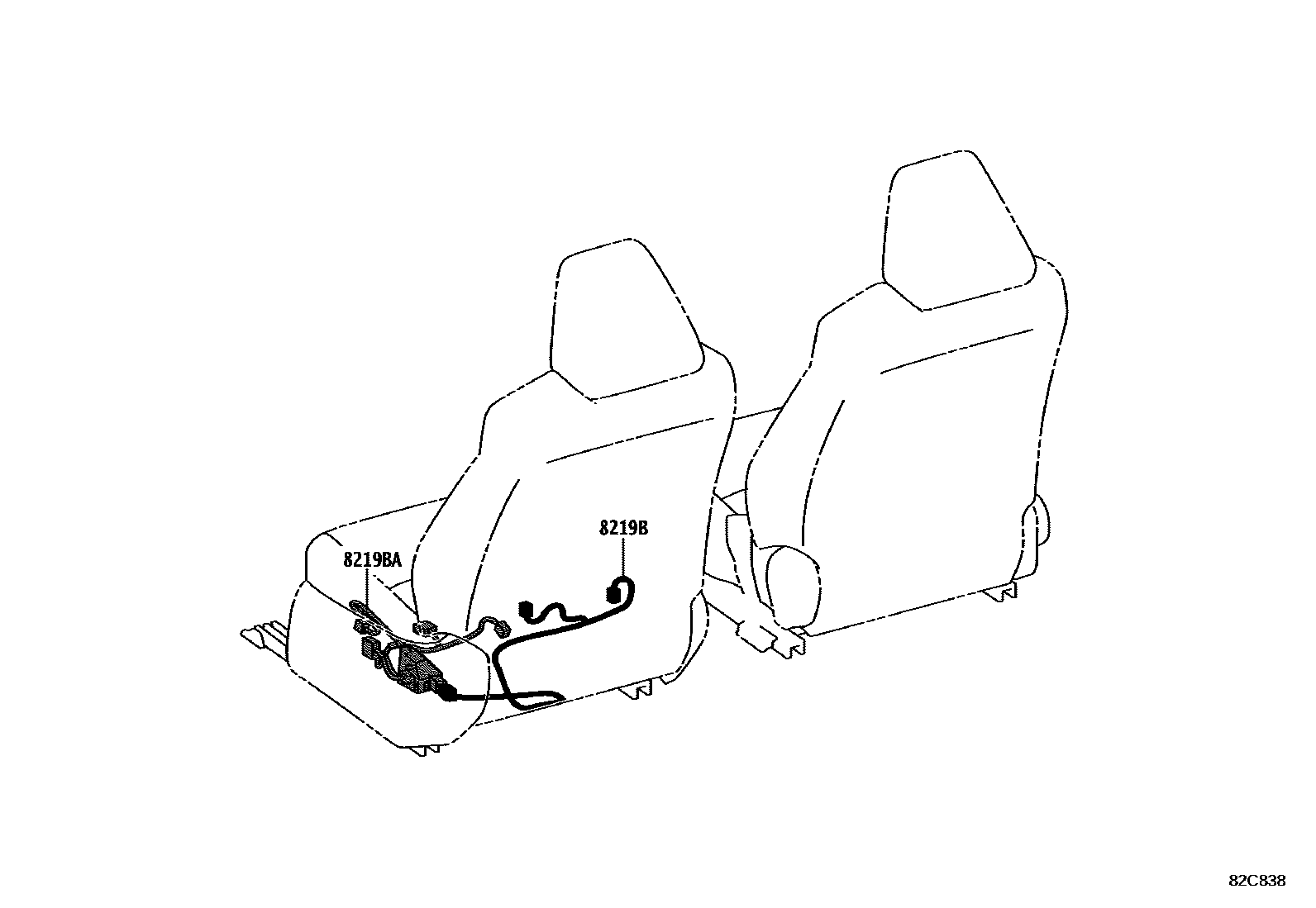 Toyota COROLLA 线束和卡夹 EPC diagram — 82C838