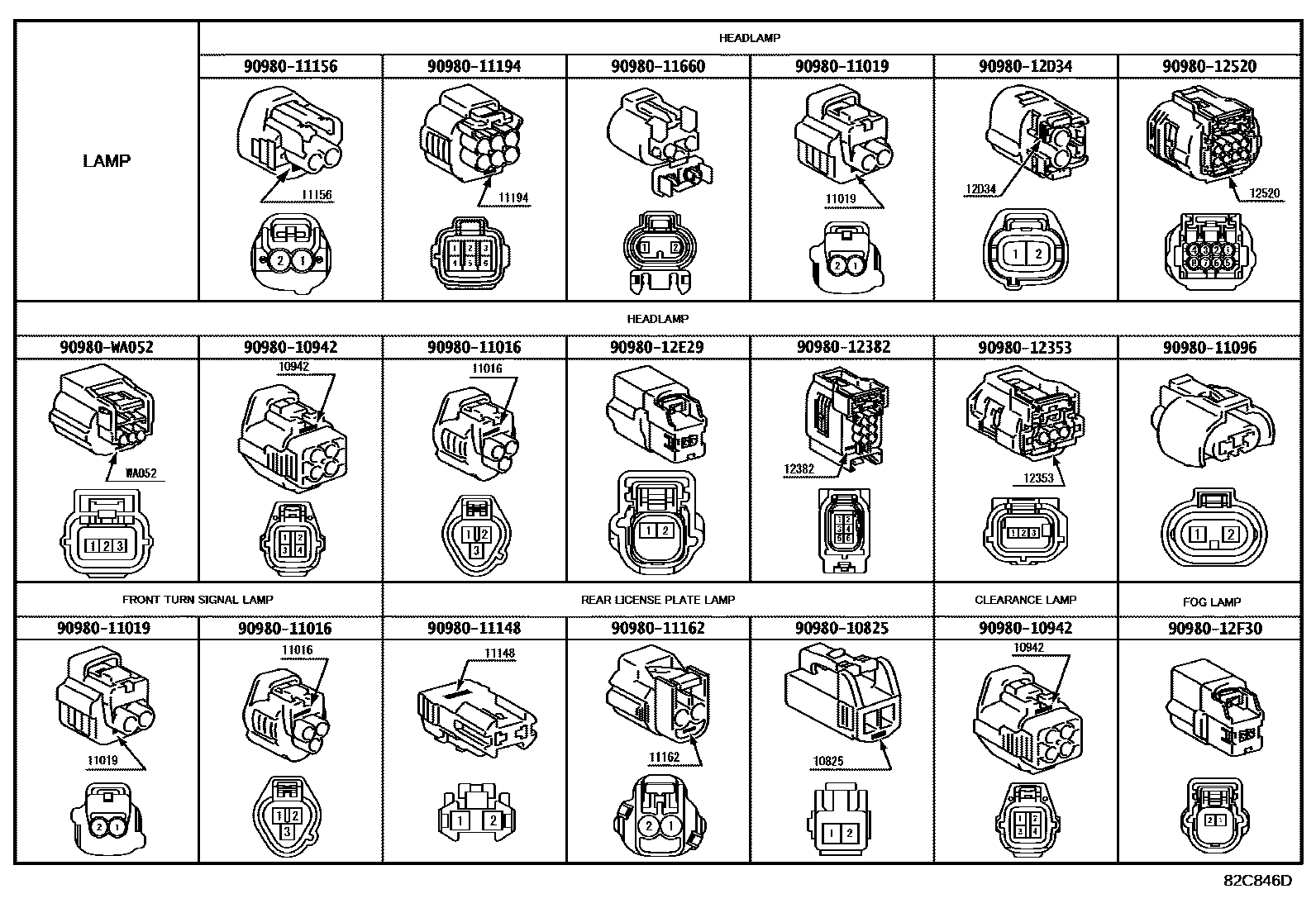 Toyota COROLLA 线束和卡夹 EPC diagram — 82C846D